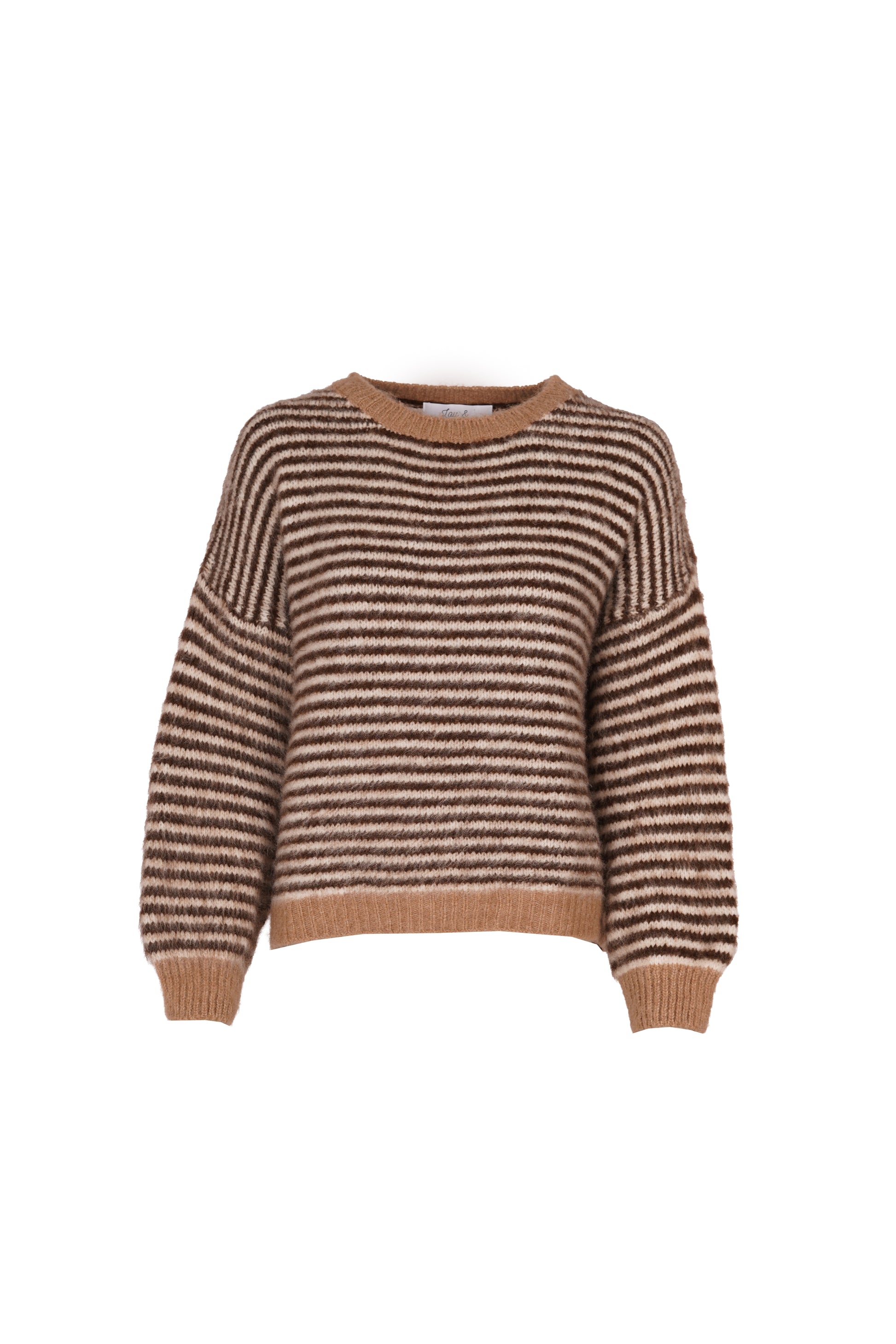 Anna Pullover Crew Neck Stripes Beige / Brown-7