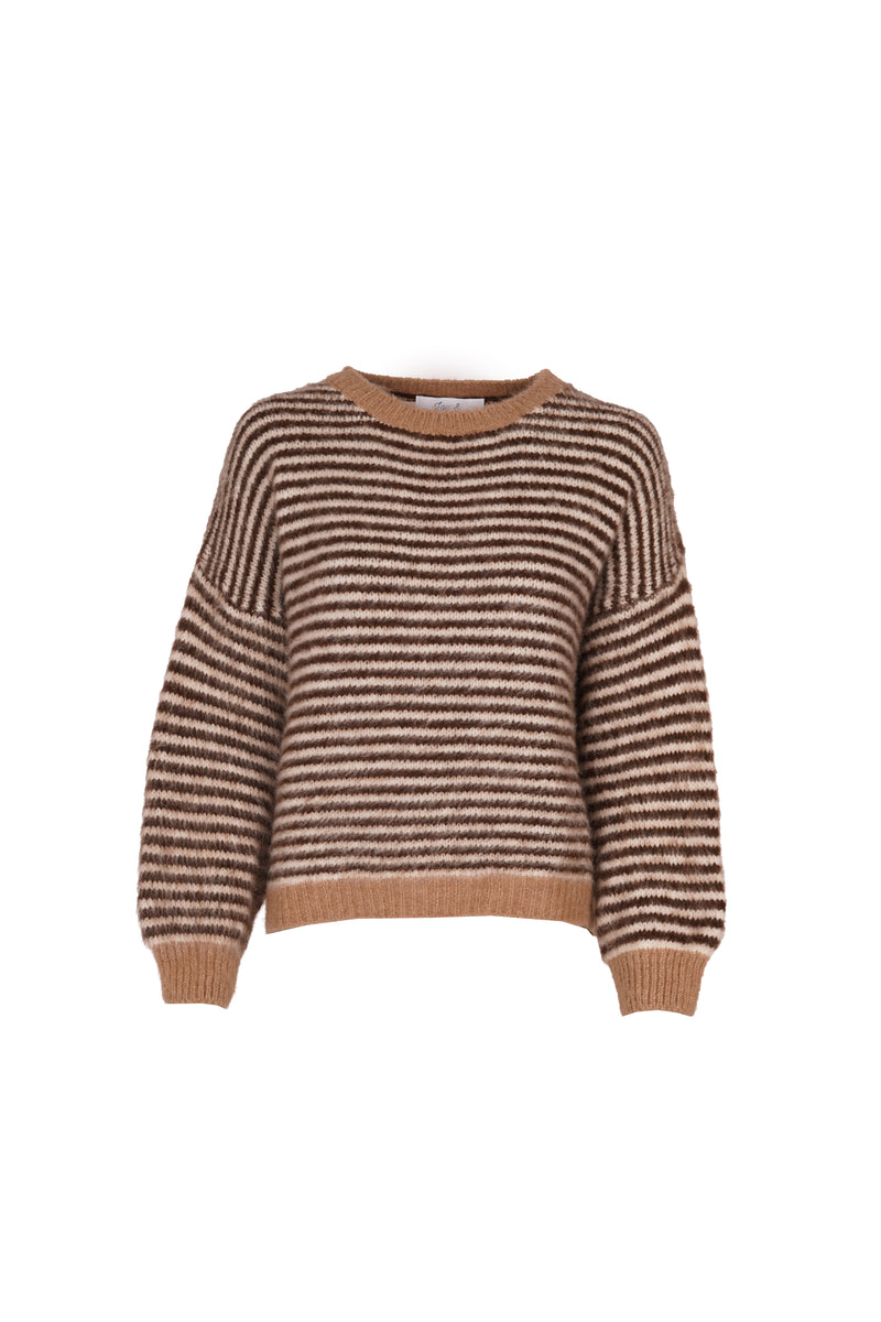 Anna Pullover Crew Neck Stripes Beige / Brown-zoom-