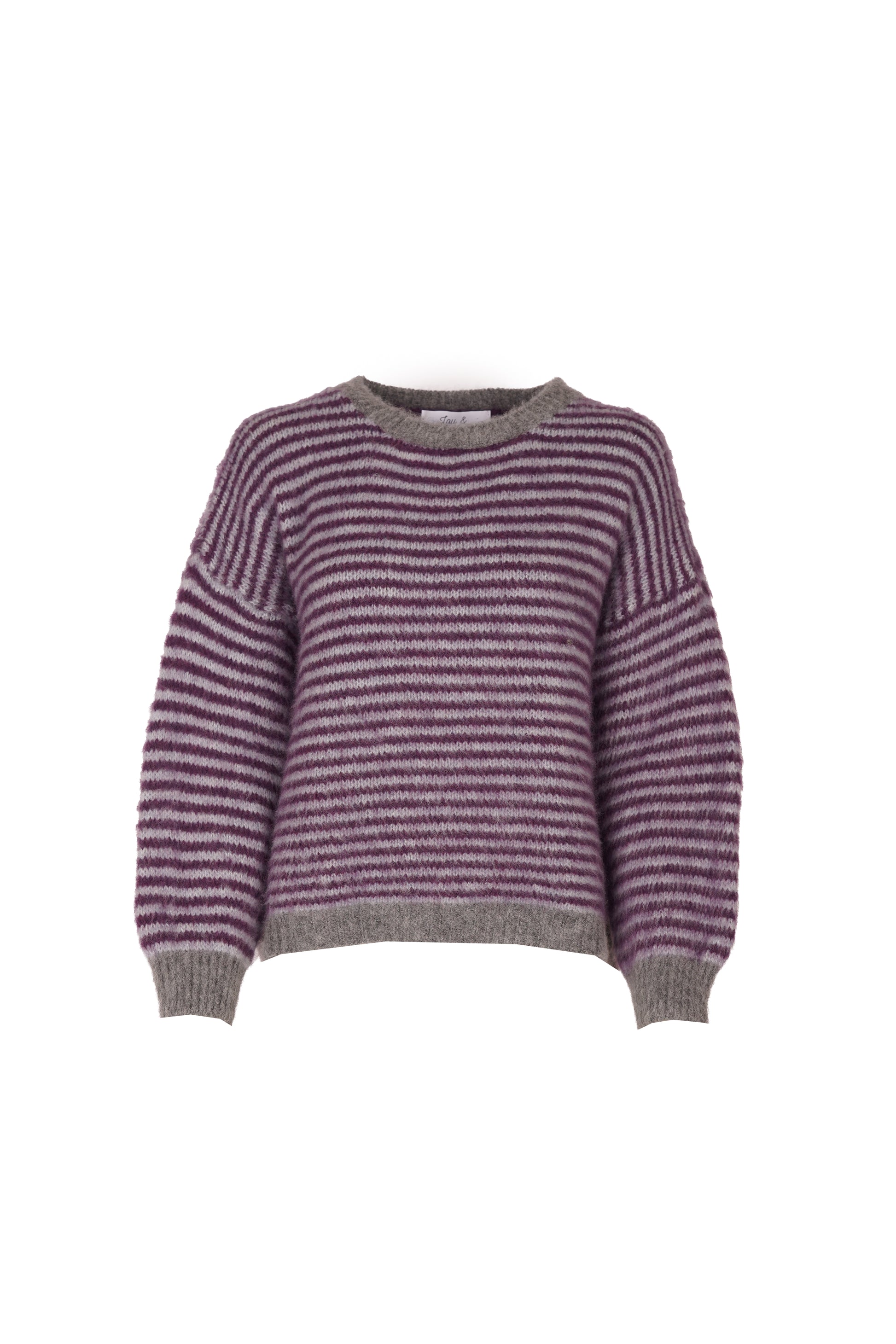 Anna Pullover Crew Neck Stripes Pastel Blue / Burgundy-7