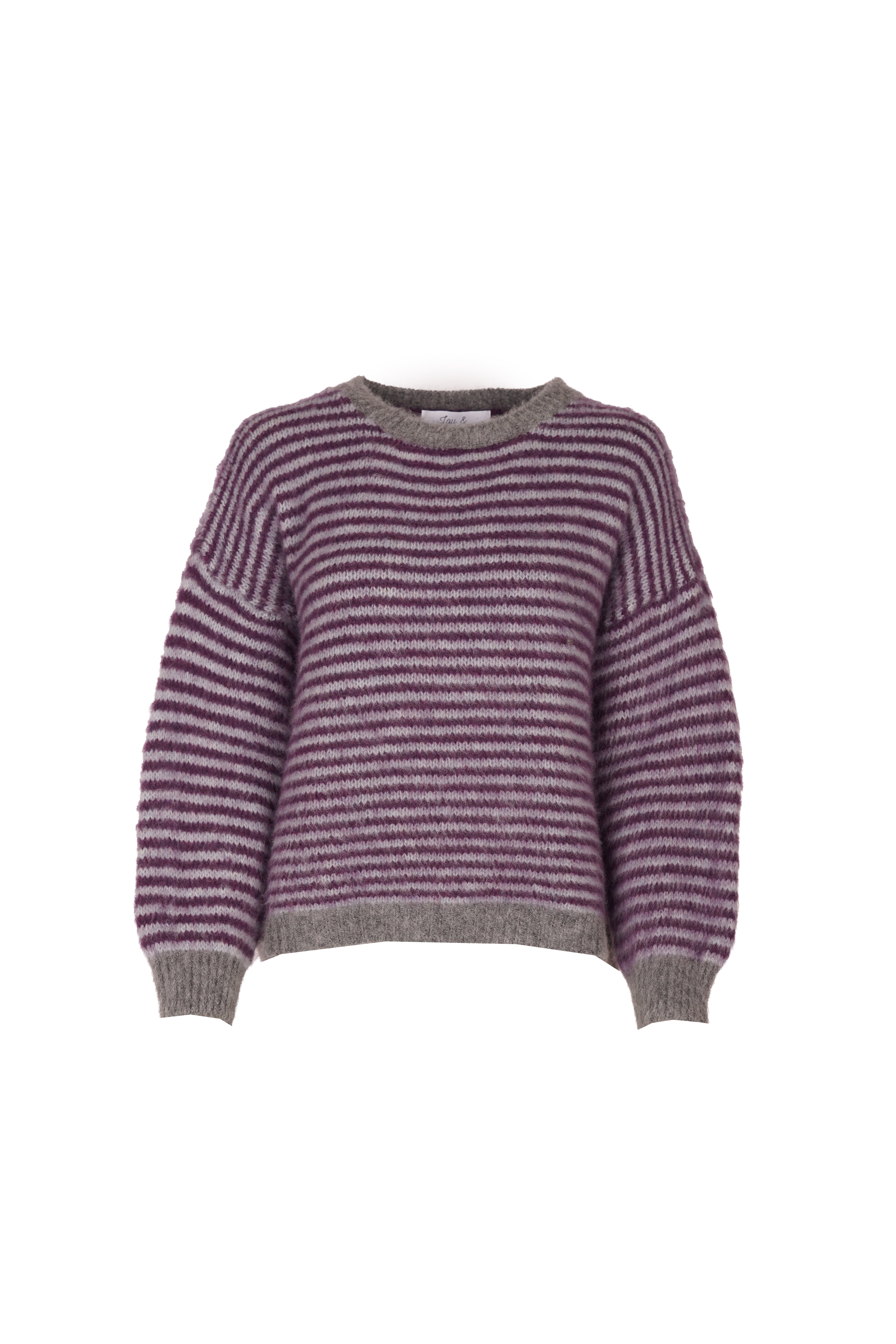 Anna Pullover Crew Neck Stripes Pastel Blue / Burgundy-zoom-7
