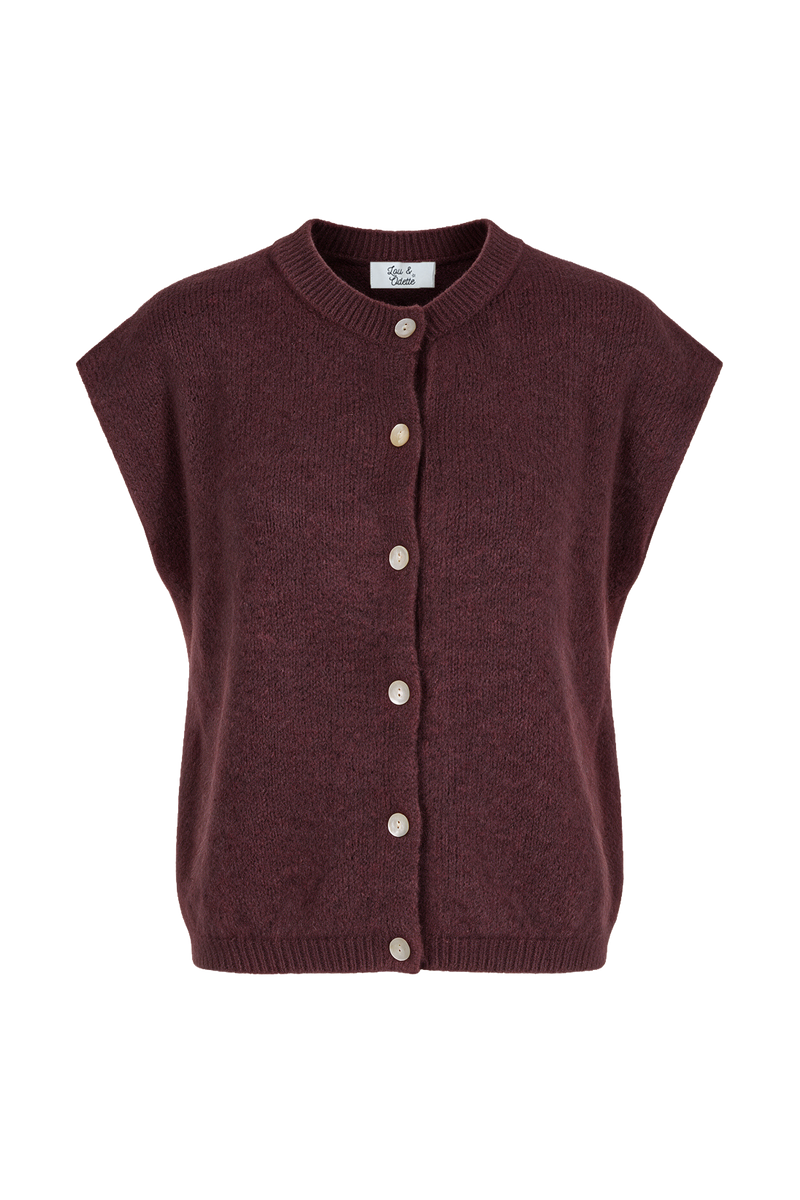 Bea Cardigan Sleeveless Chocolate-zoom-