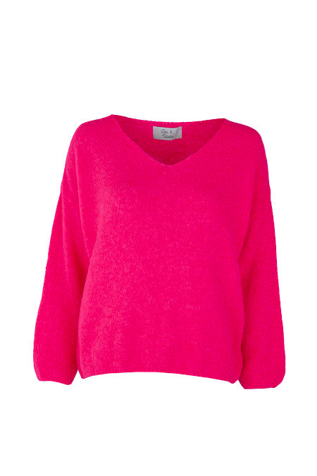 Bibi Pullover V-Neck Neon Pink-4