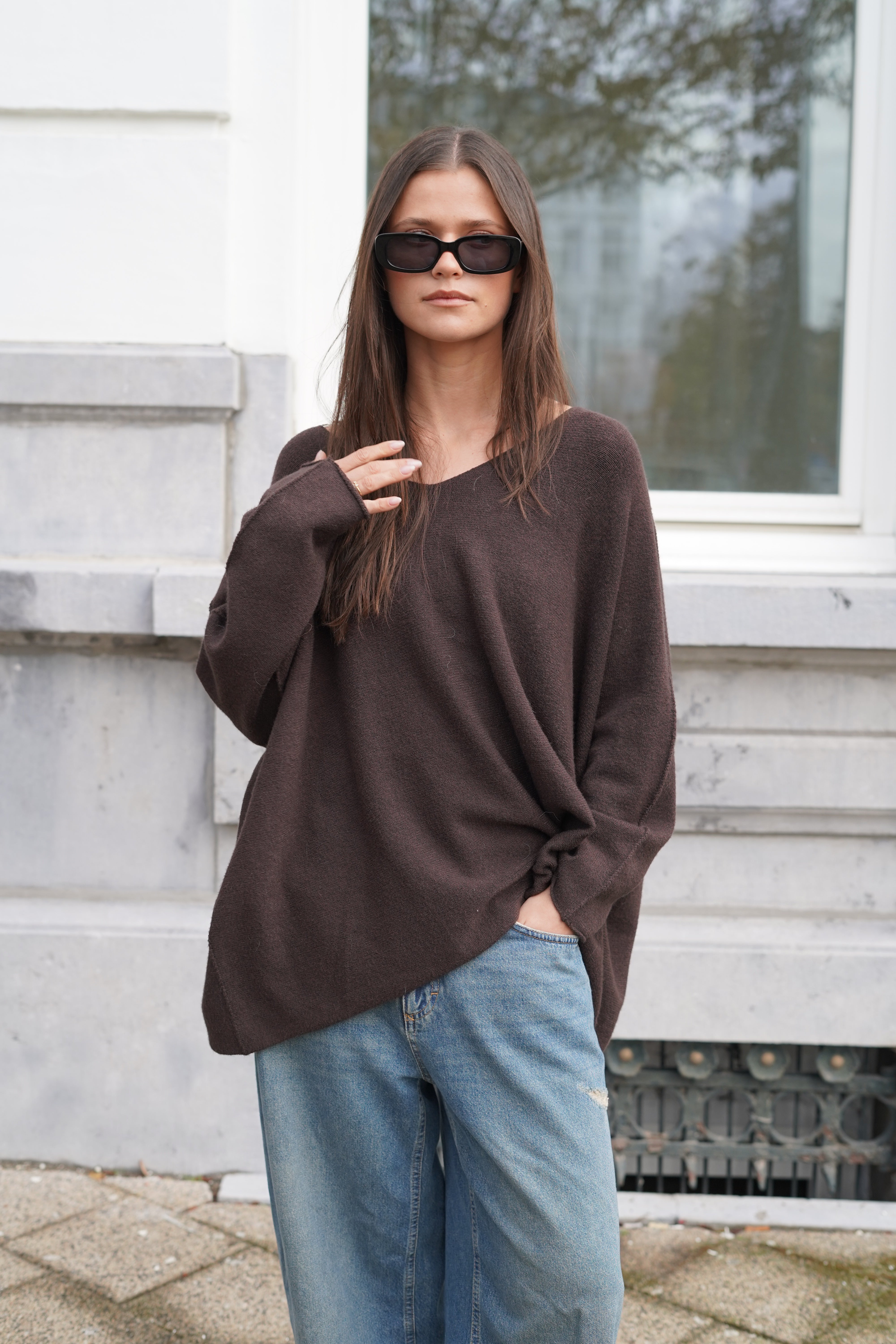 Laura V-Neck Pull Brown – Lou & Odette