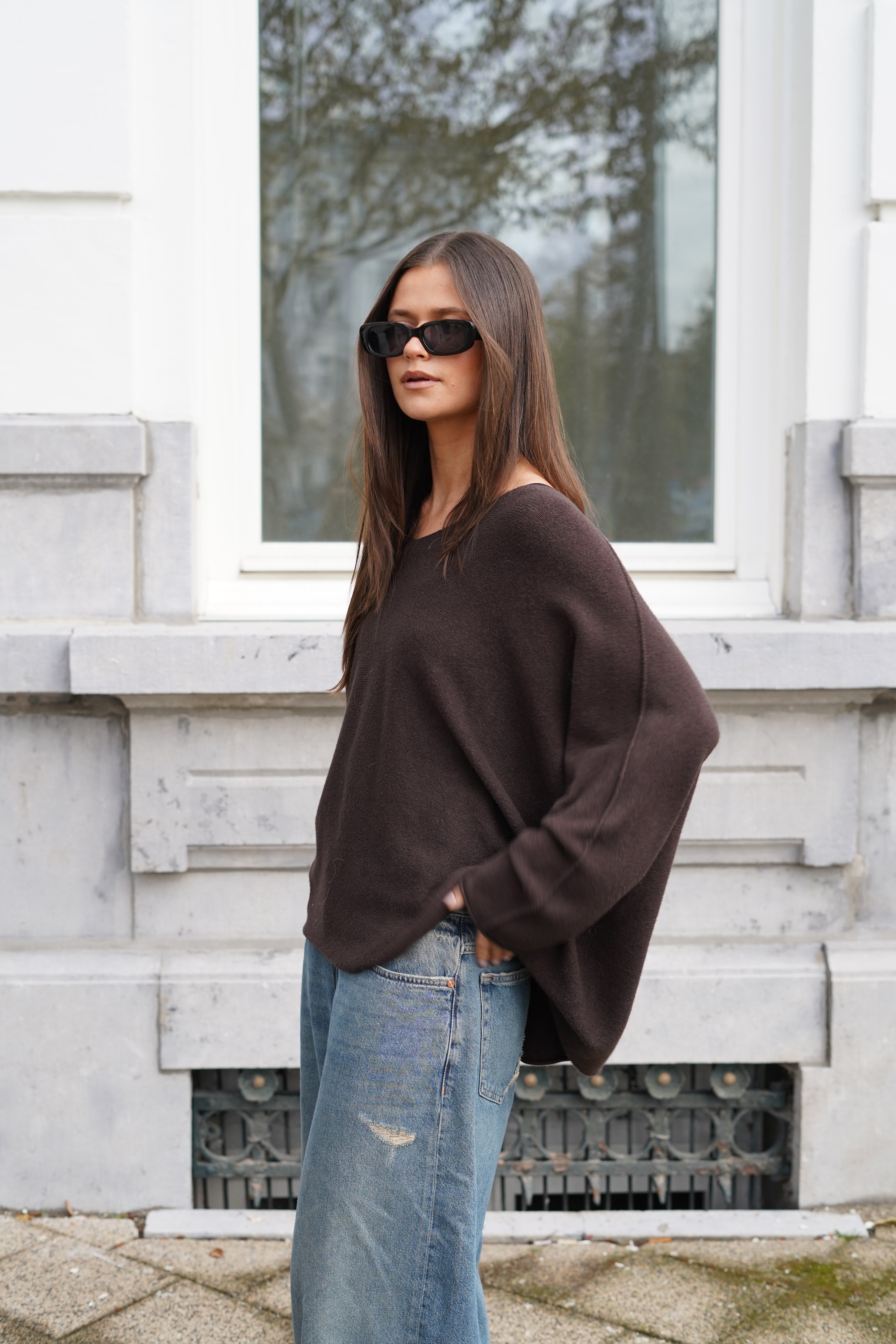 Laura V-Neck Pull Brown-zoom-2