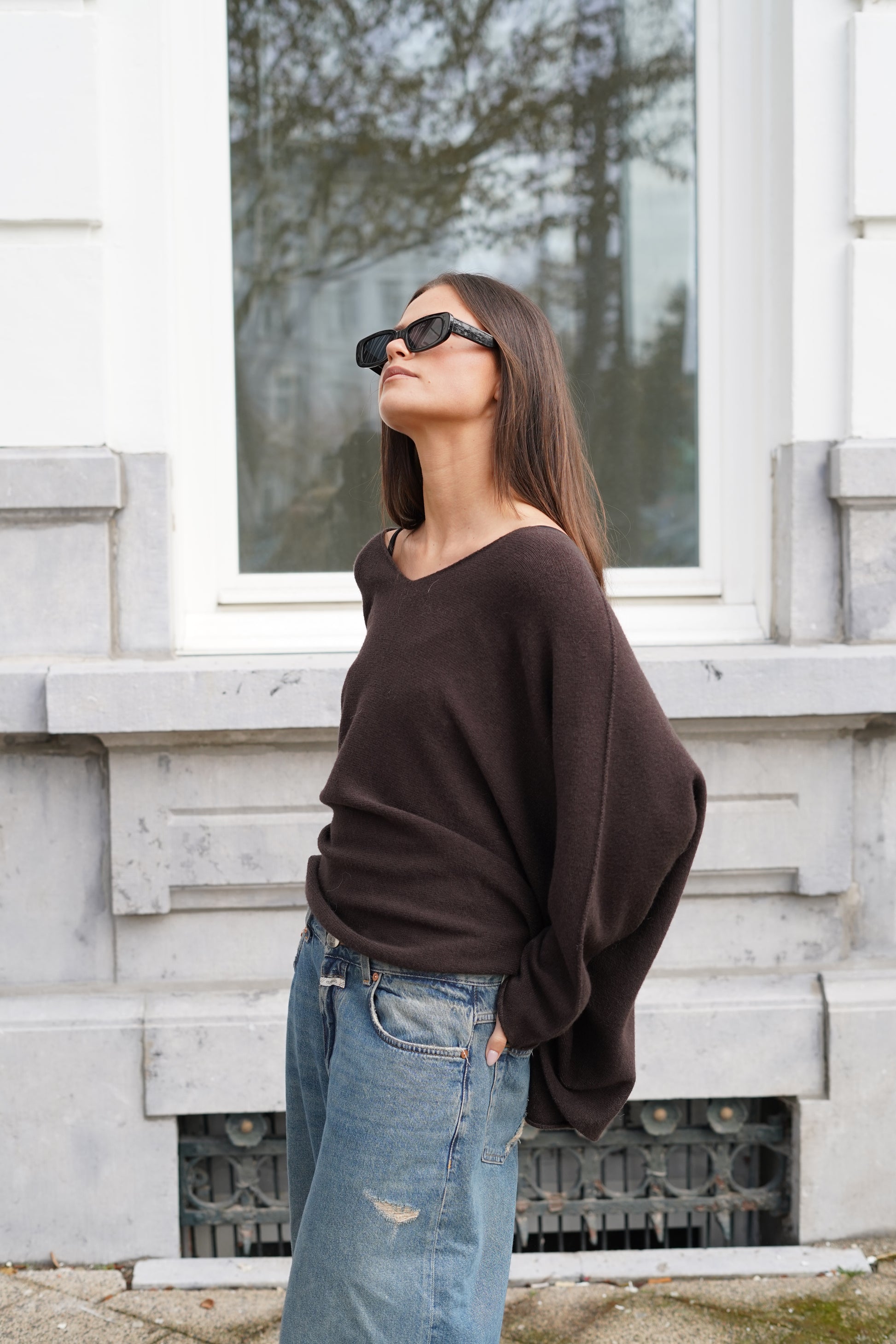 Laura V-Neck Pull Brown-3