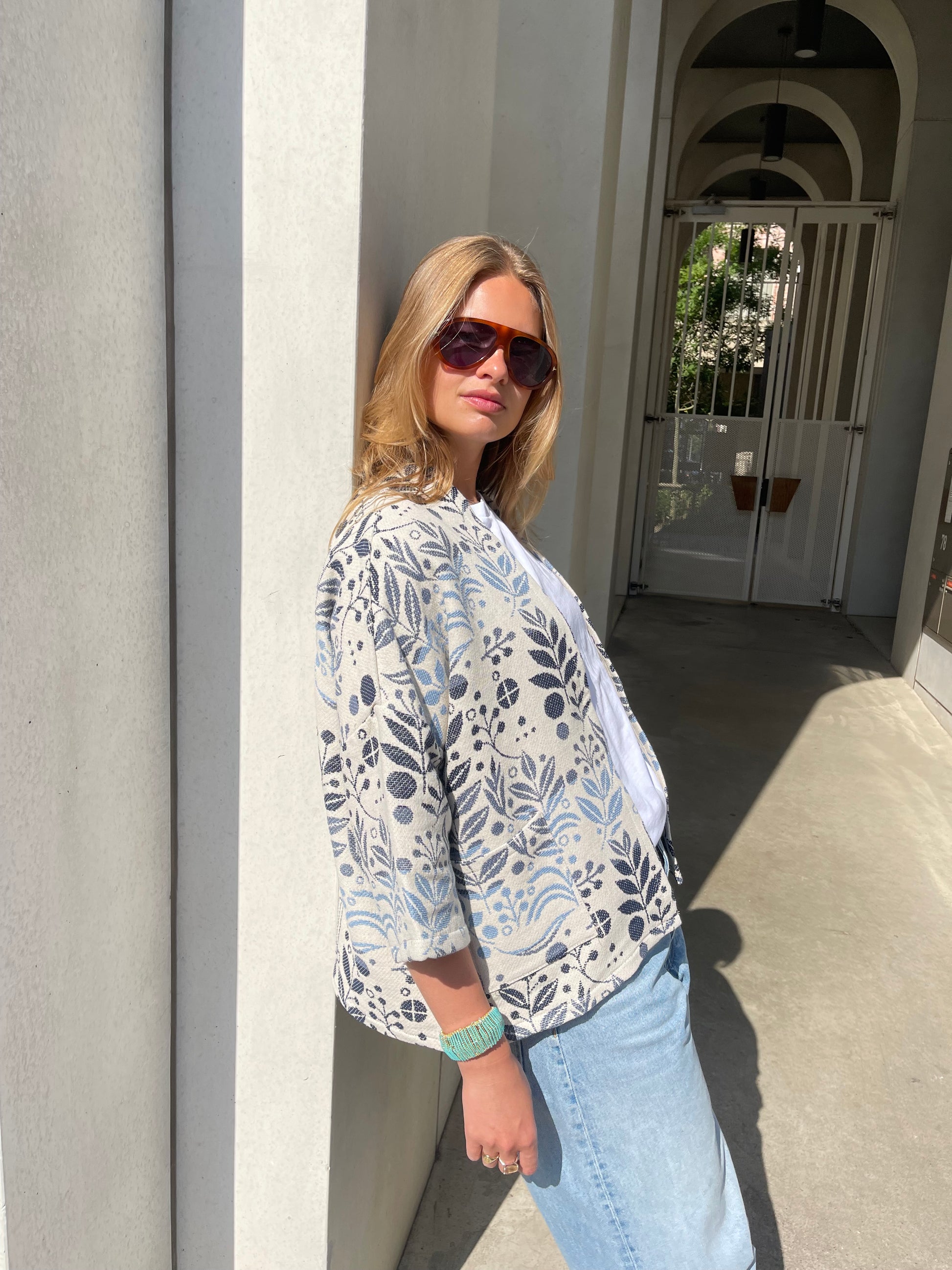 Lily Jacquard Kimono Blue-2