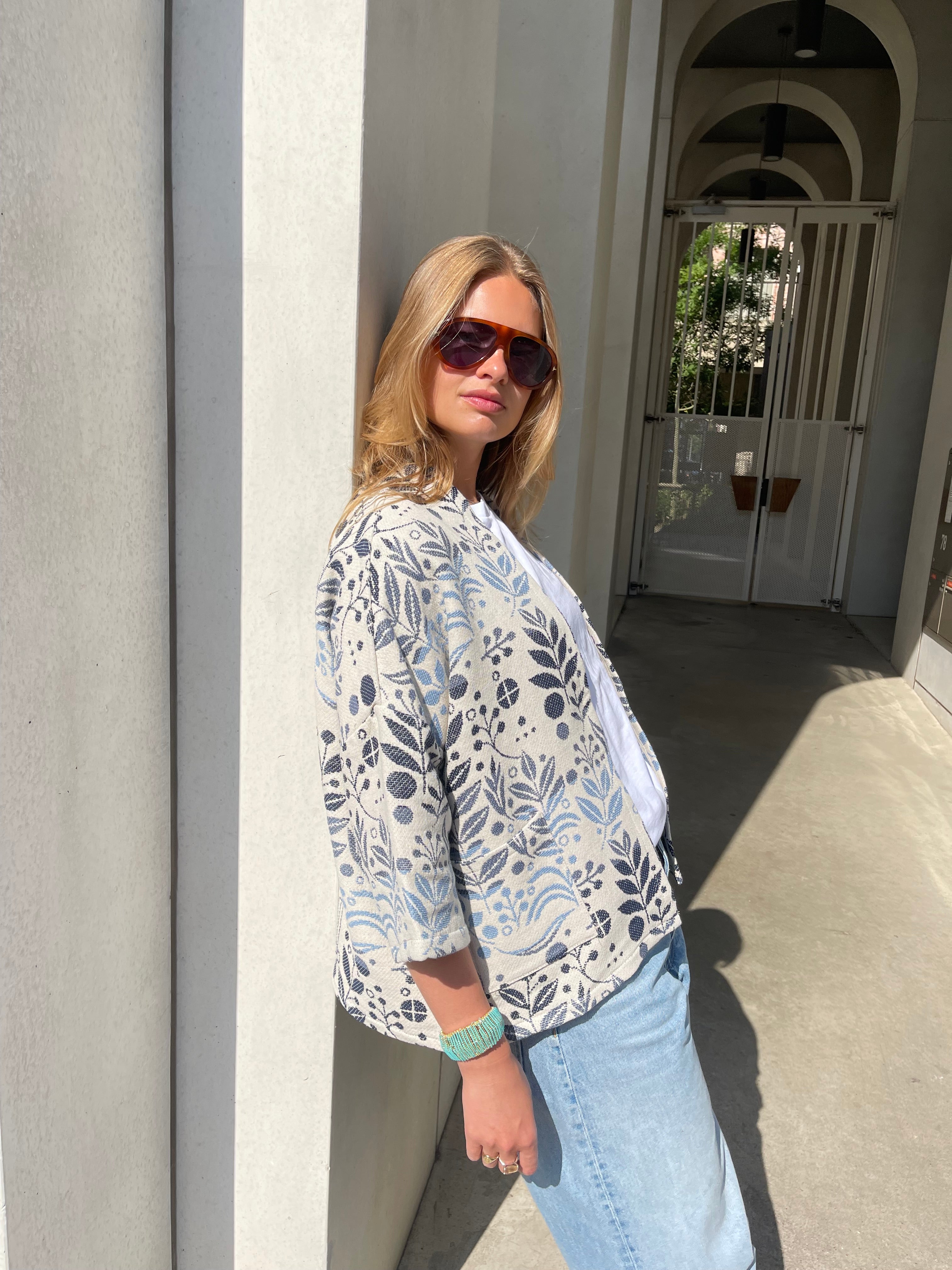 Lily Jacquard Kimono Blue