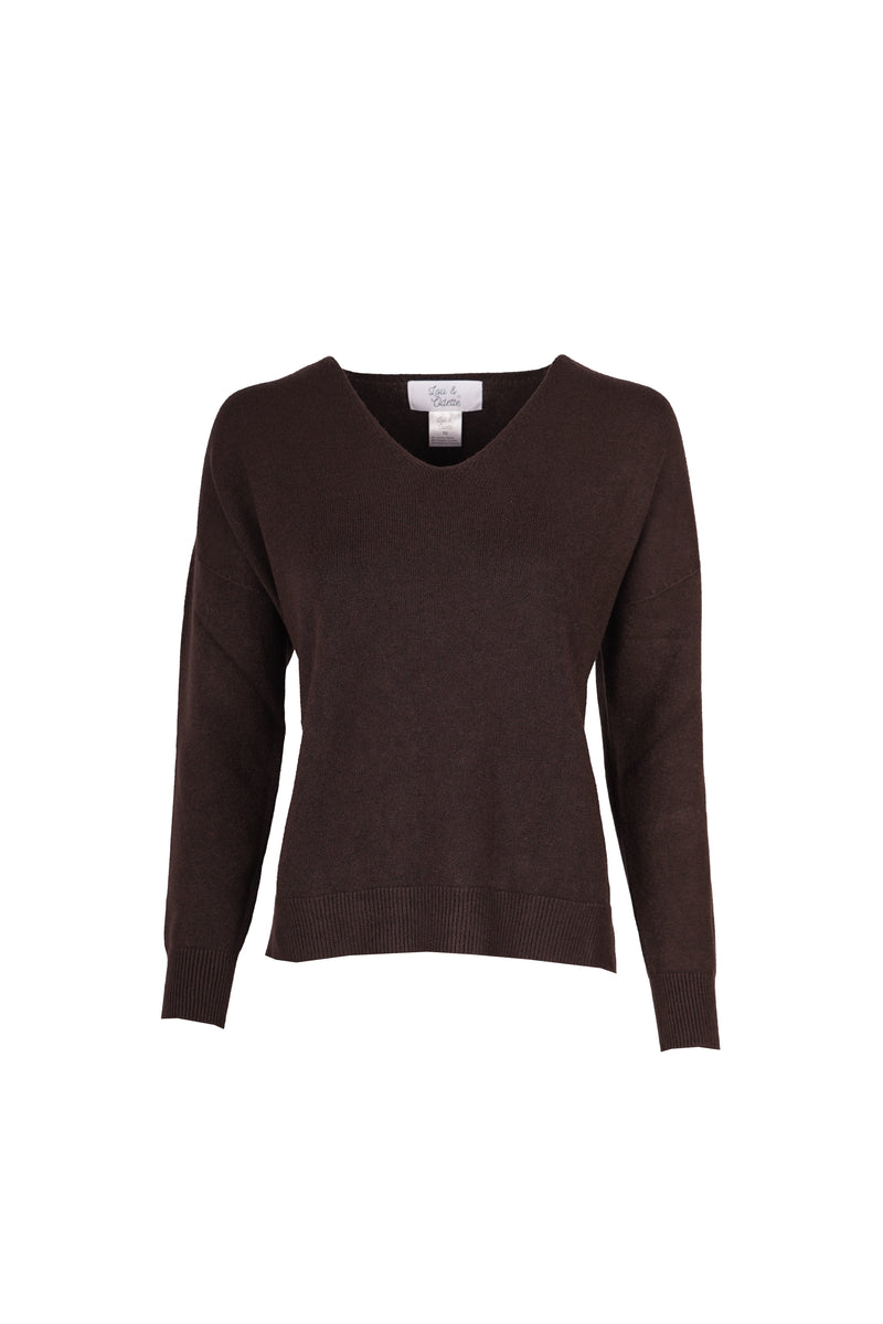 Lisa Pullover V-Neck Chocolate-zoom-