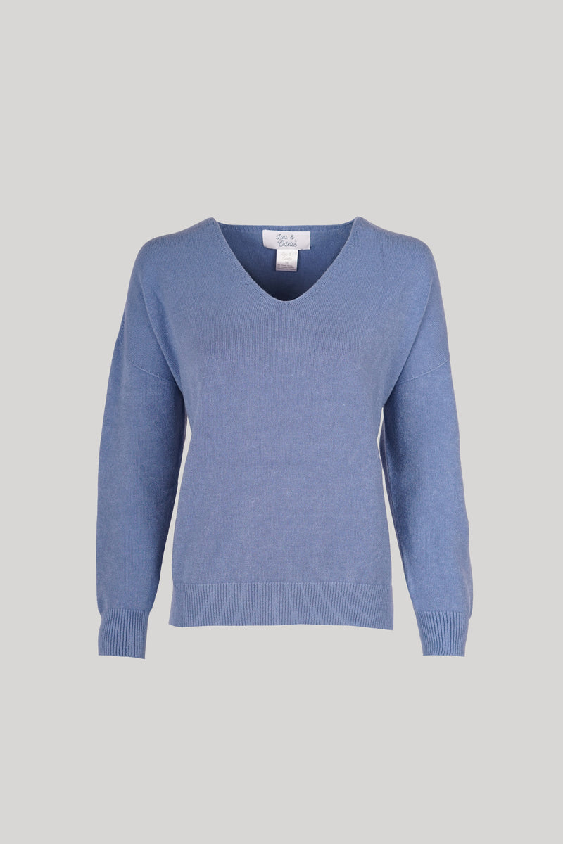 Lisa Pullover V-Neck Blue-zoom-