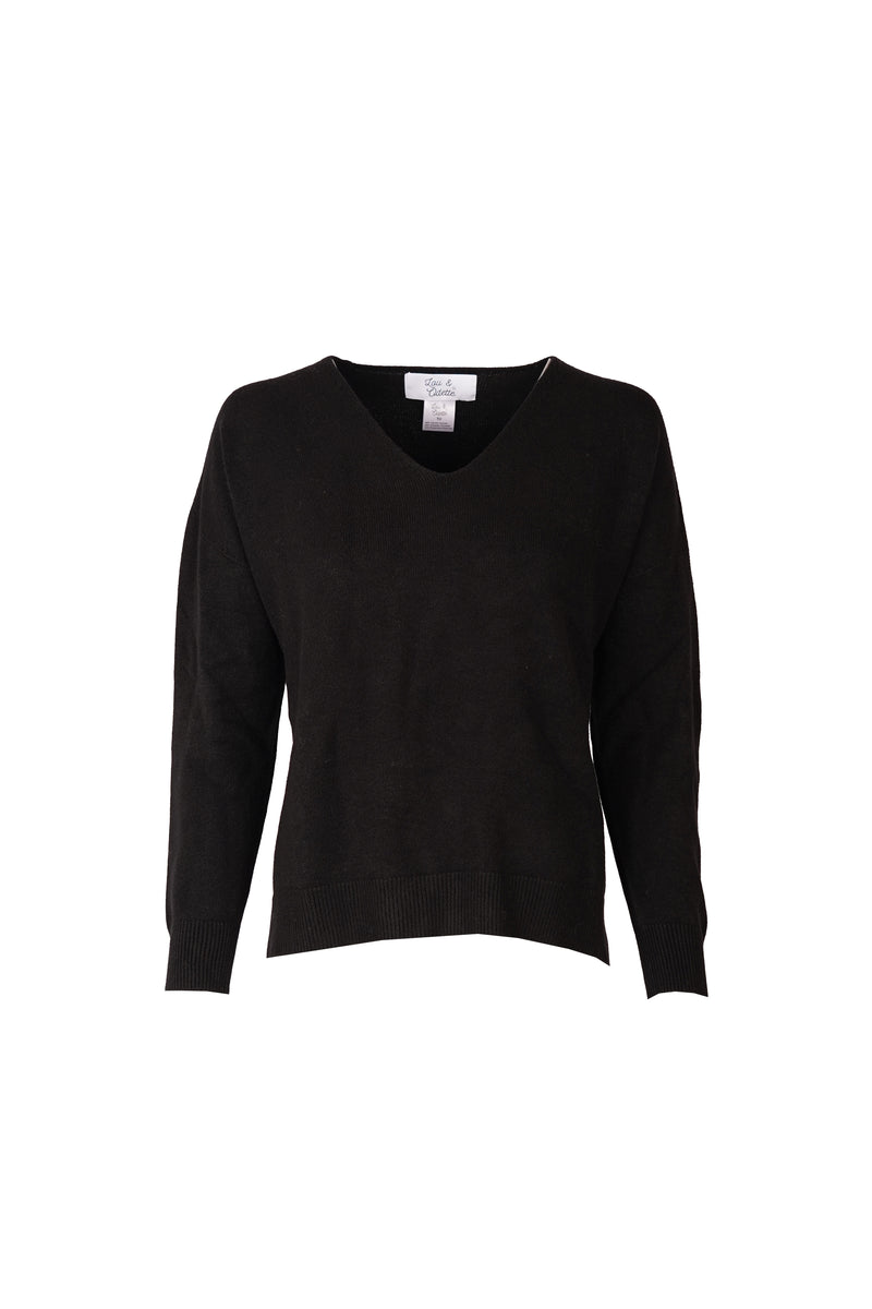 Lisa Pullover V-Neck Black-zoom-