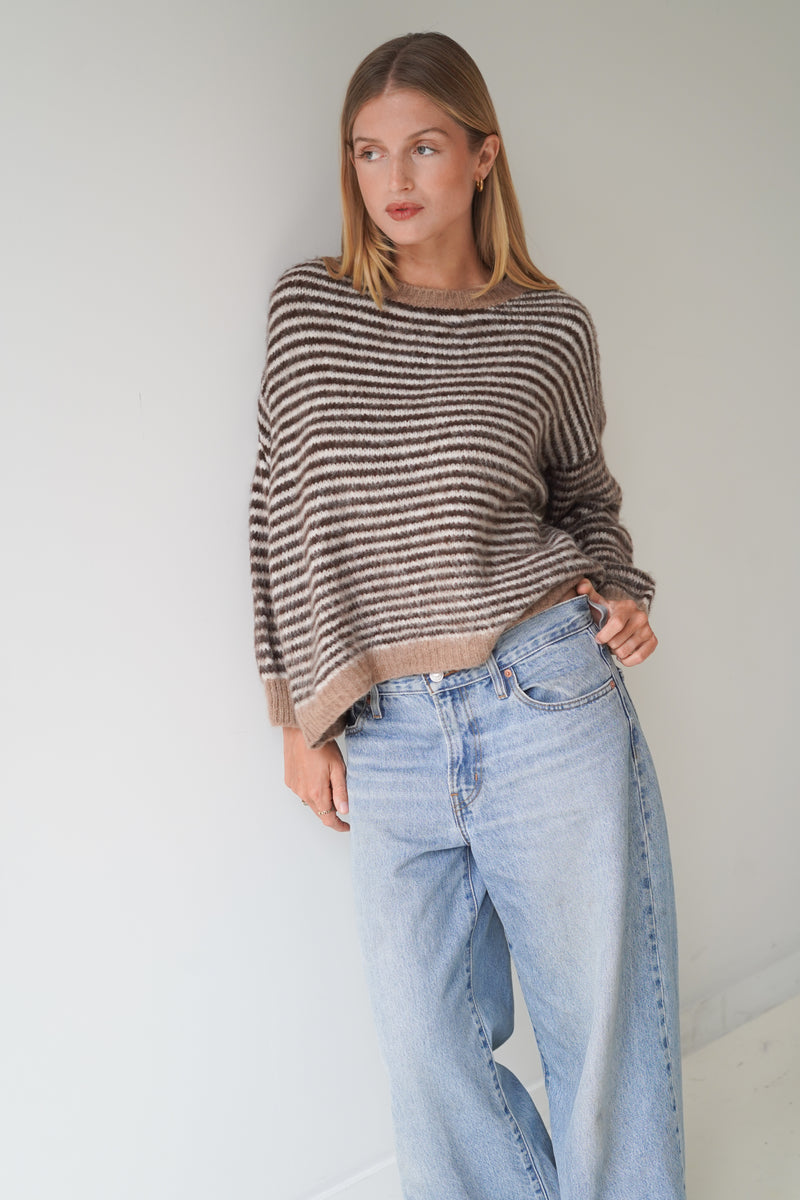Anna Pullover Crew Neck Stripes Beige / Brown-zoom-