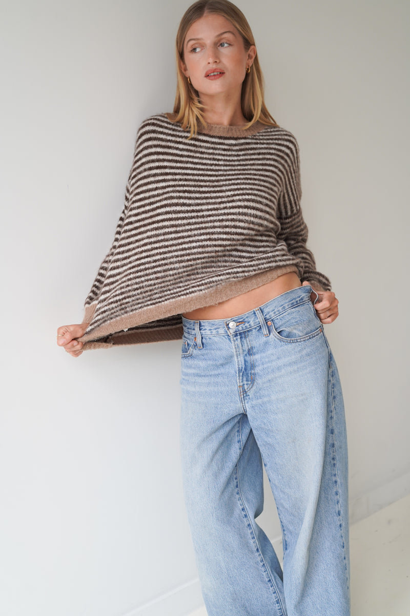Anna Pullover Crew Neck Stripes Beige / Brown-zoom-