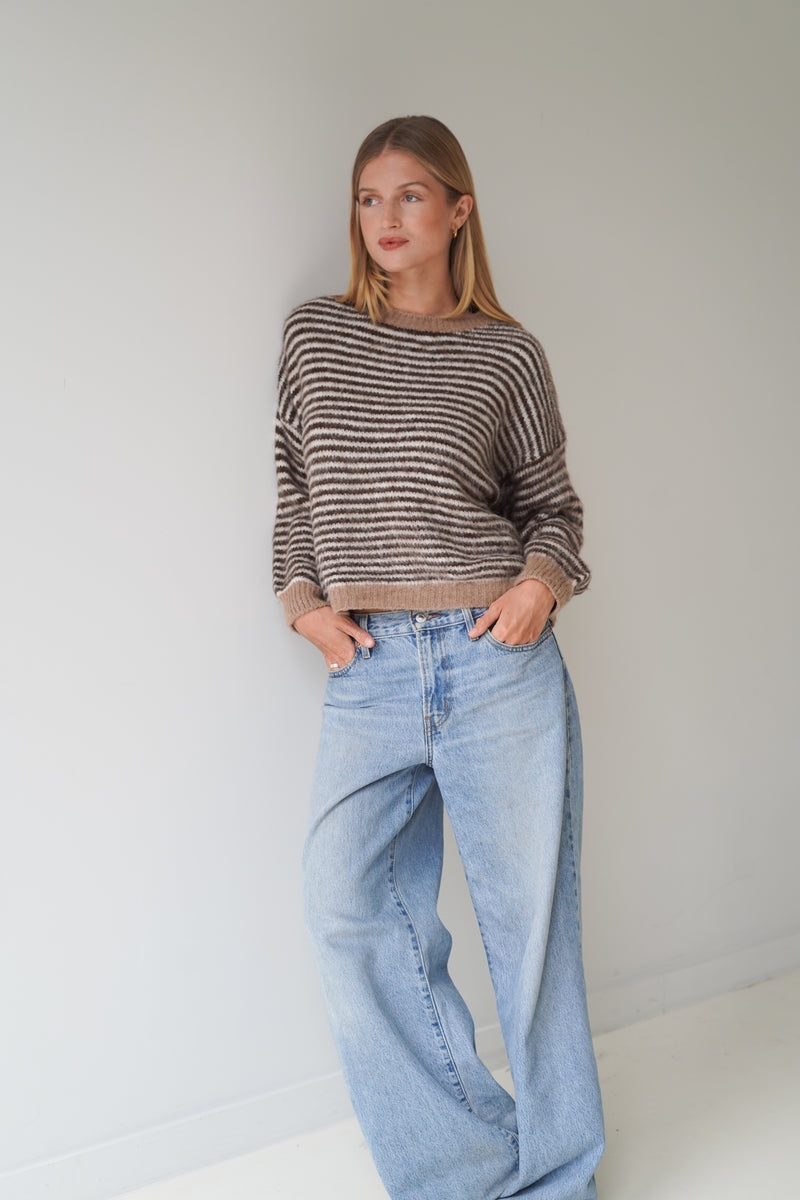 Anna Pullover Crew Neck Stripes Beige / Brown-zoom-