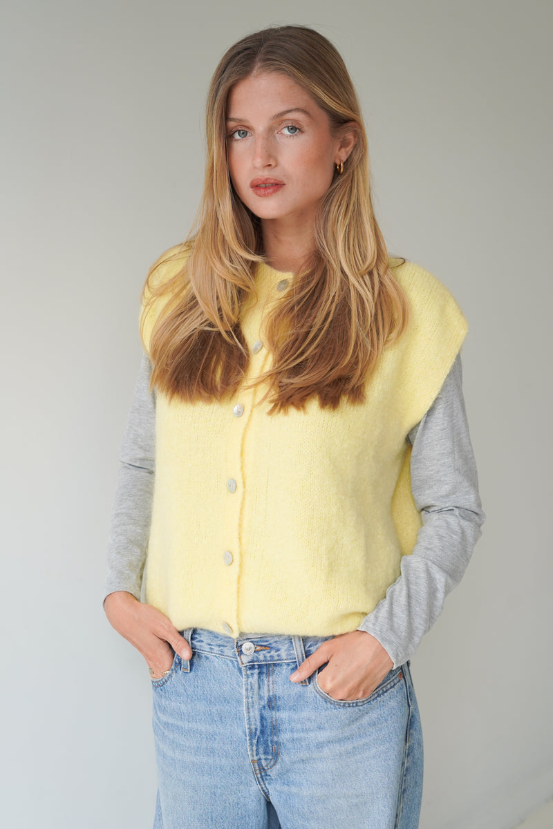 Bea Cardigan Sleeveless Yellow-zoom-
