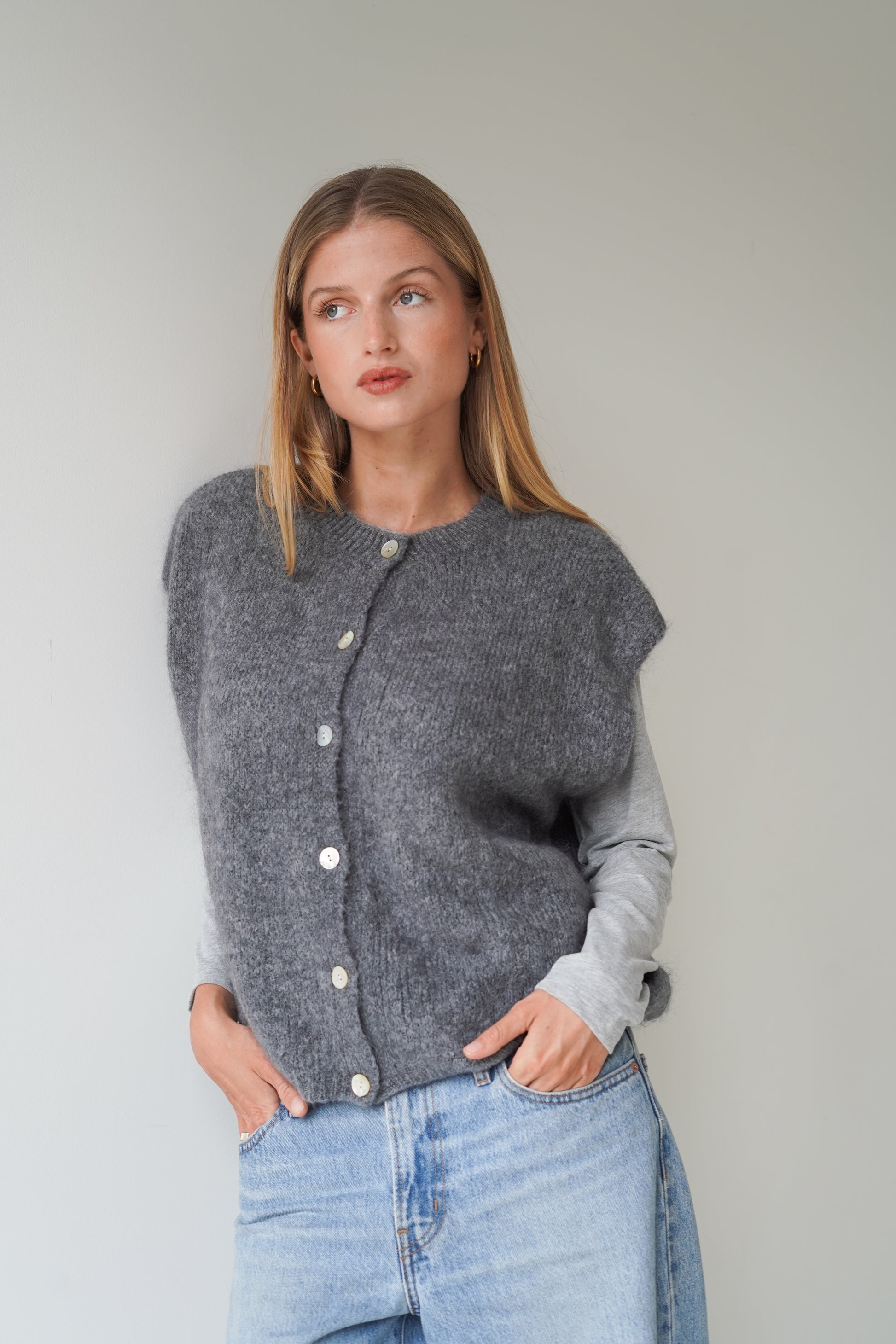 Bea Cardigan Sleeveless Grey-5