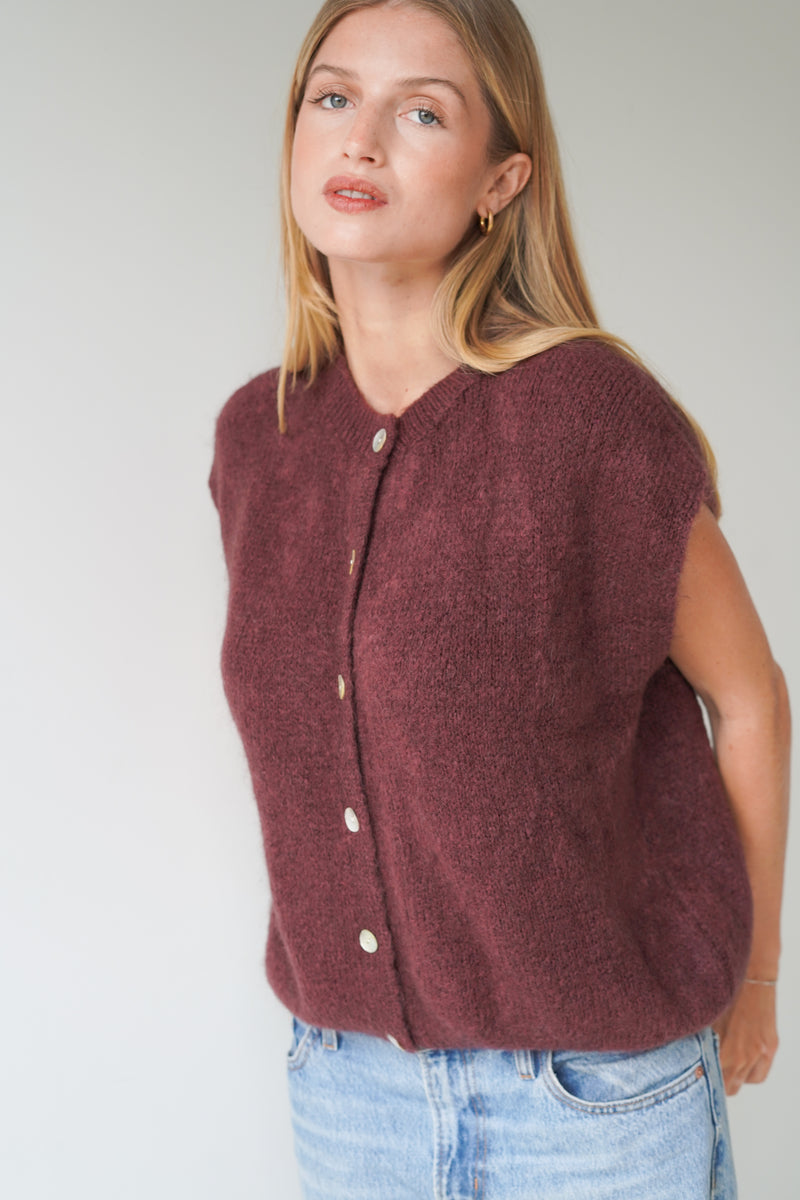 Bea Cardigan Sleeveless Chocolate-zoom-