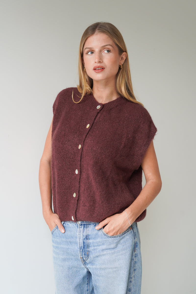 Bea Cardigan Sleeveless Chocolate-zoom-