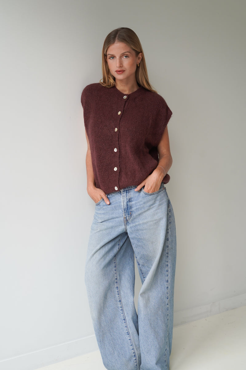 Bea Cardigan Sleeveless Chocolate-zoom-