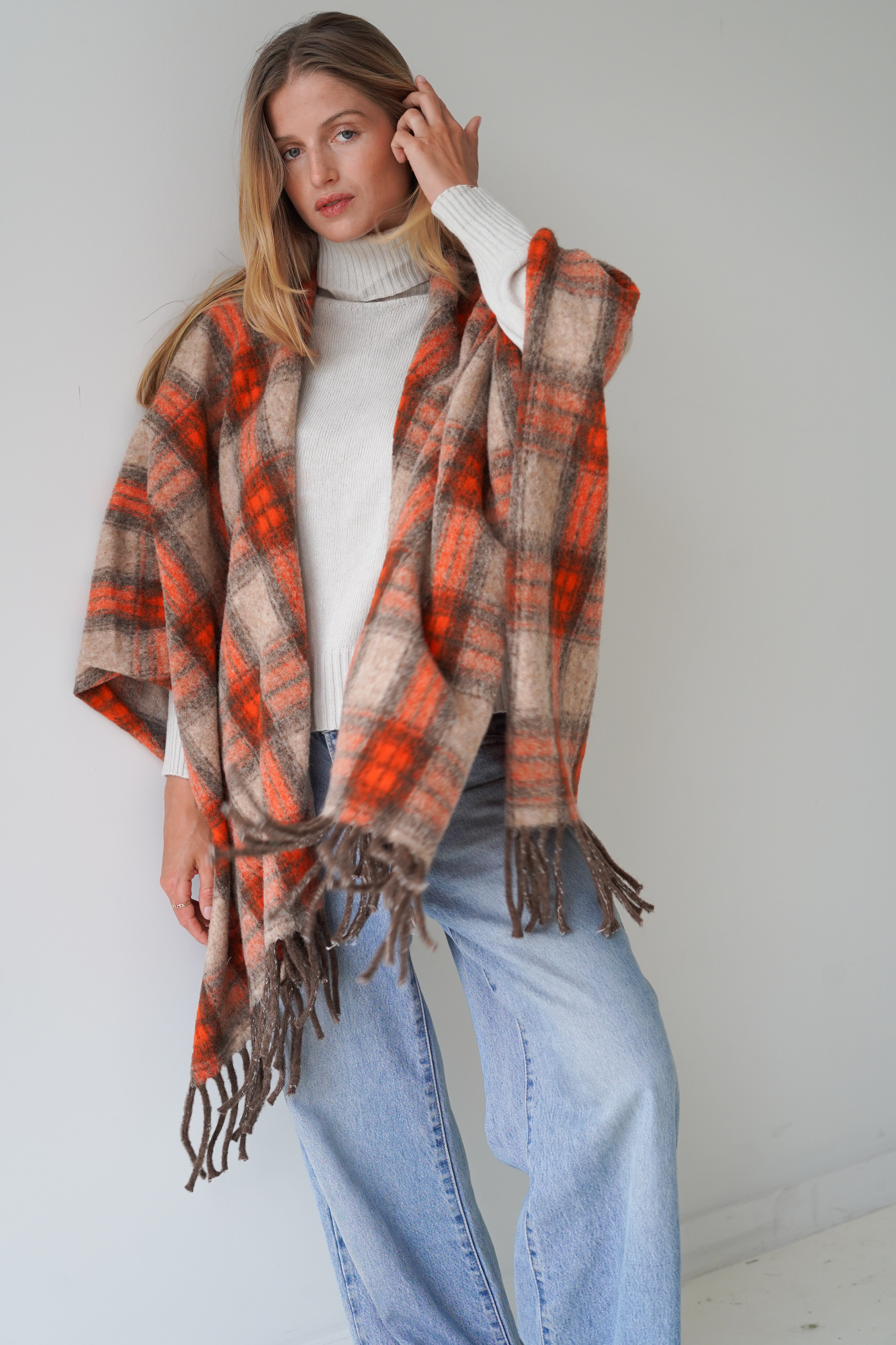 Mona Poncho Beige / Orange-zoom-4