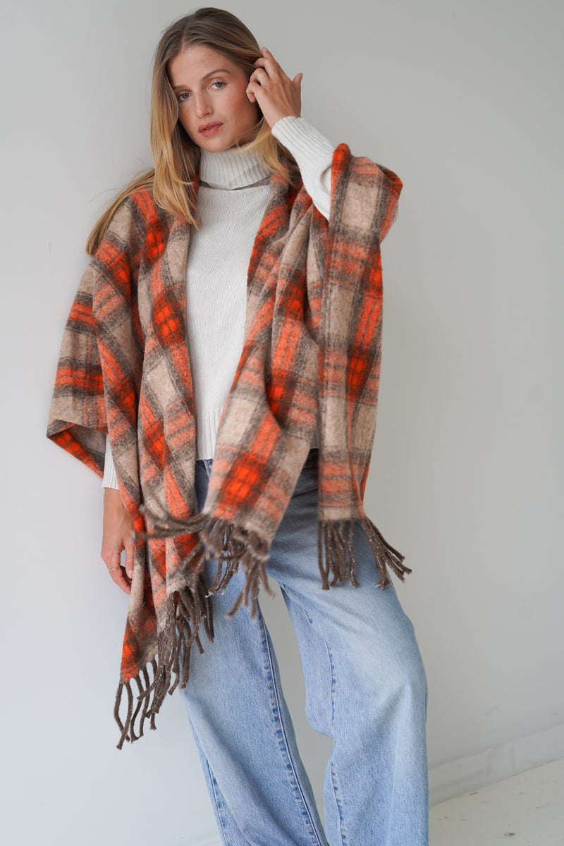 Mona Poncho Beige / Orange-zoom-