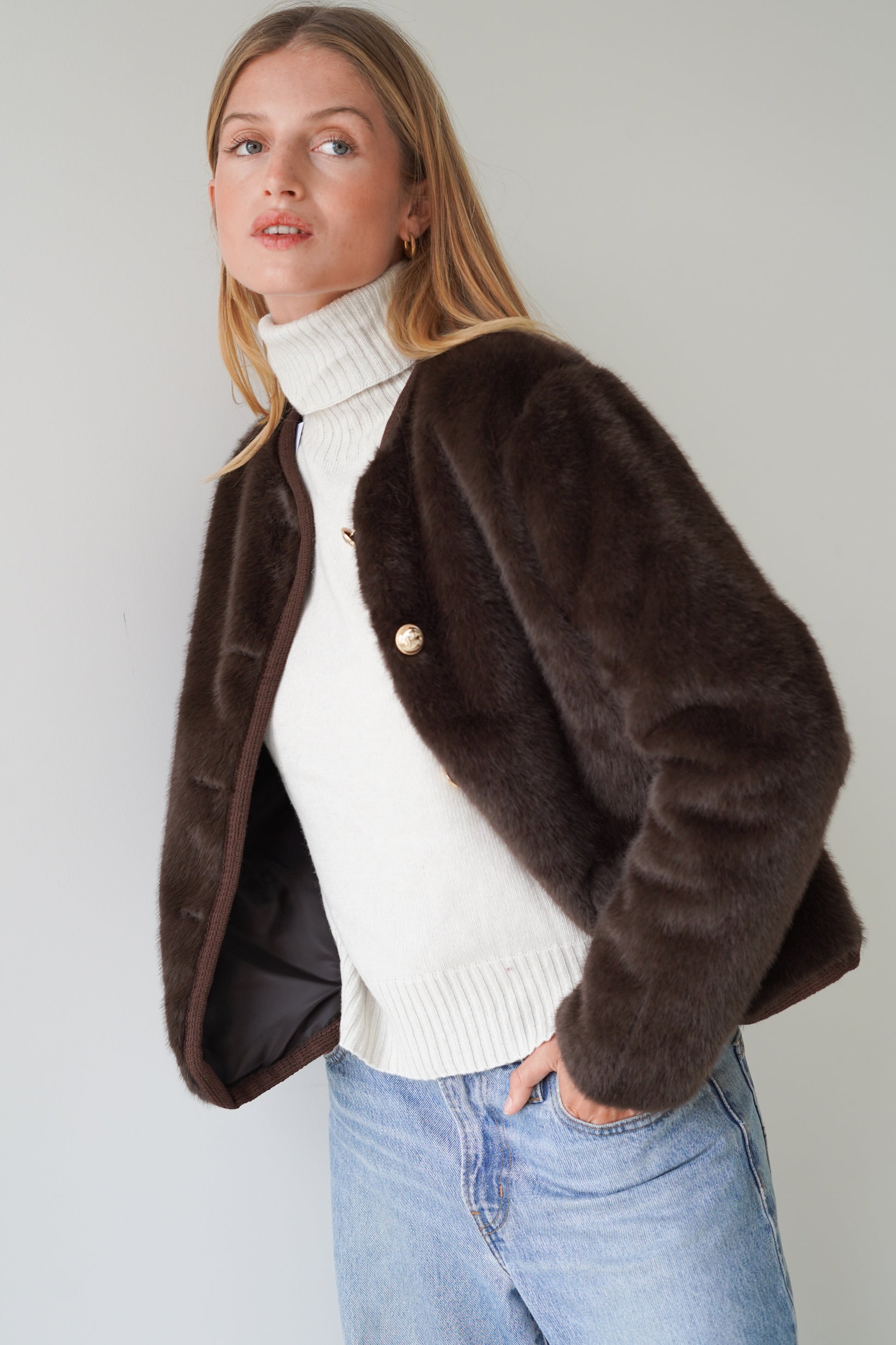 Manon Jacket Fake Fur Chocolate-1