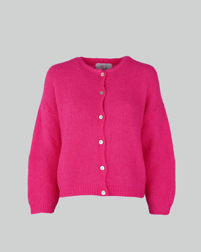 Nathalie Cardigan Buttons Neon Pink-zoom-