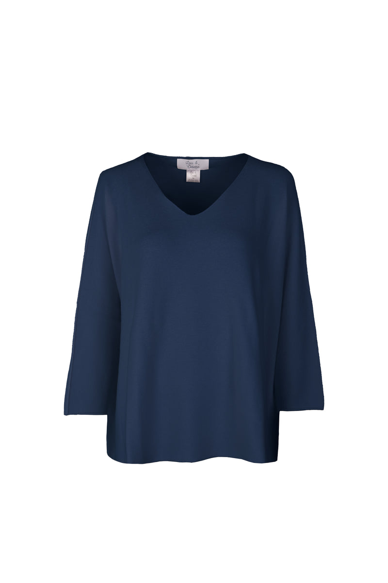 Laura V-Neck Pull Navy-zoom-