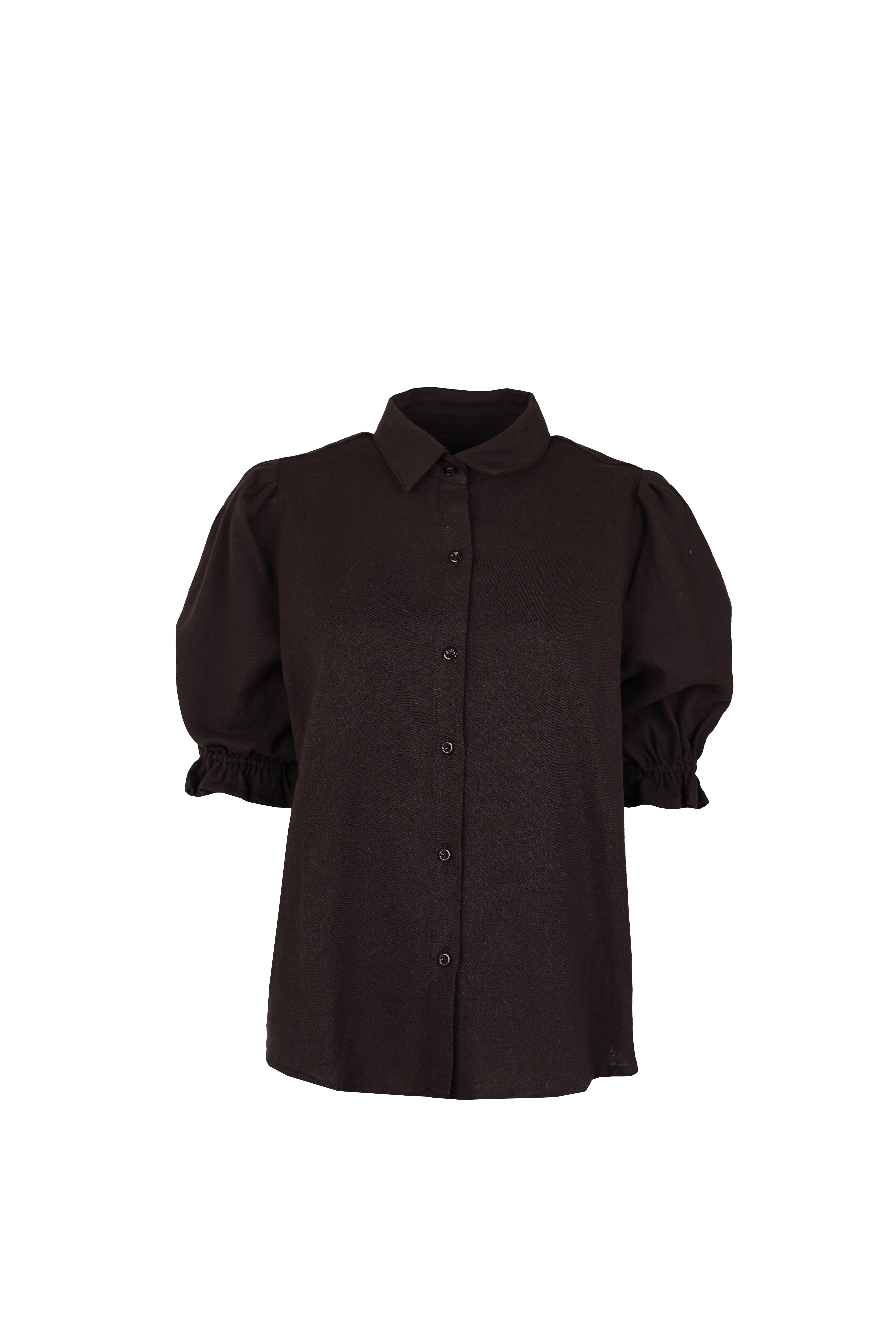 Veronique Blouse Puff Sleeve Linen Black-zoom-4