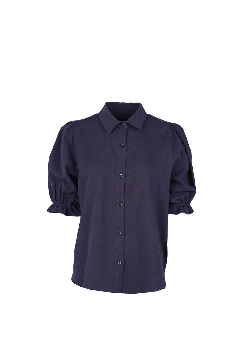 Veronique Blouse Puff Sleeve Linen Navy-zoom-