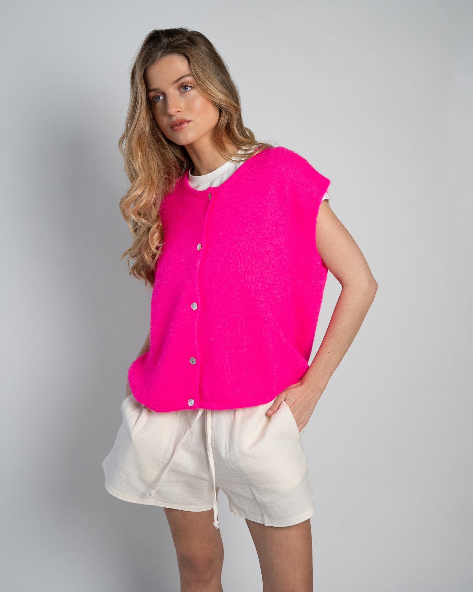 Demi Sleeveless Round Neck Neon Pink-zoom-1
