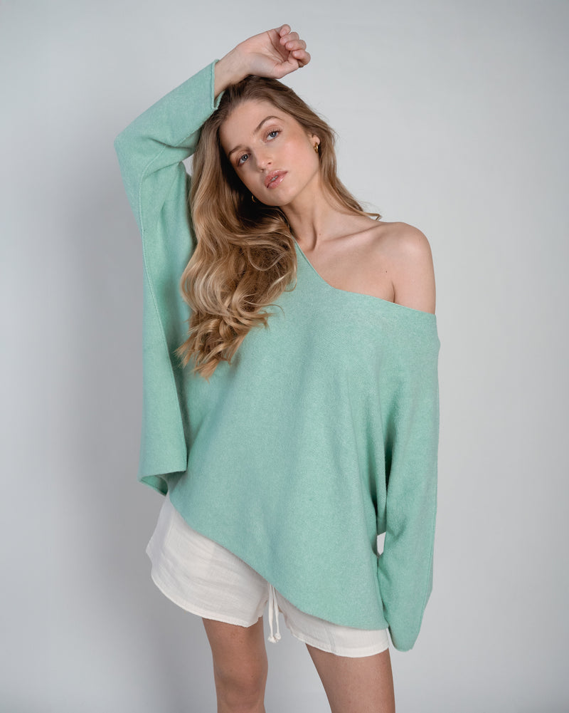 Laura Pullover V-Neck Oversized Mint-zoom-