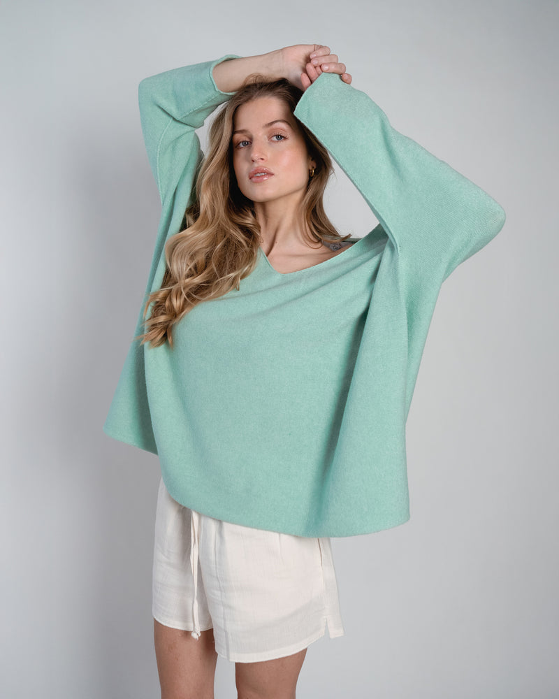 Laura Pullover V-Neck Oversized Mint-zoom-