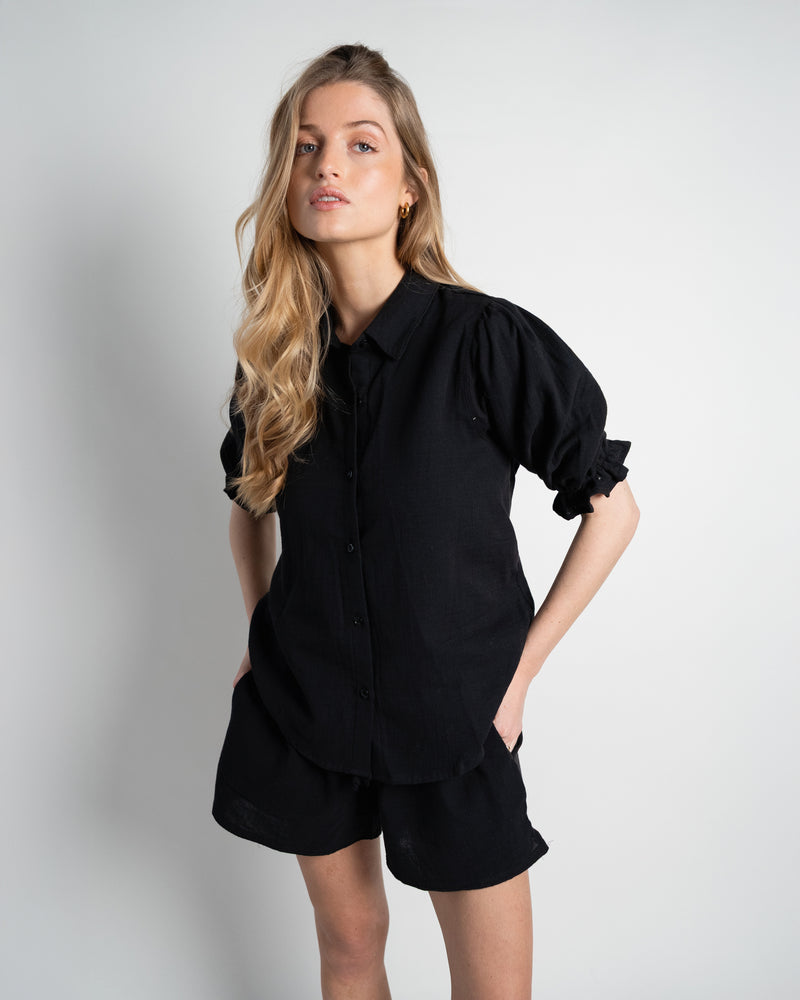 Sophie Blouse Puff Sleeve Tetra Black-zoom-