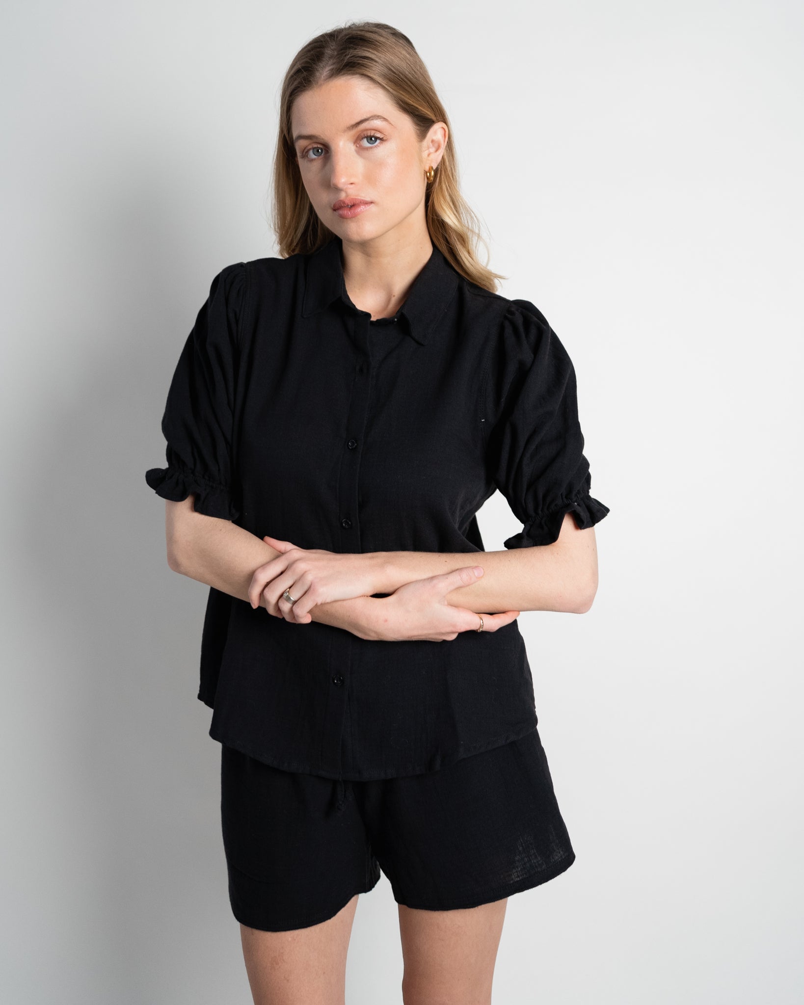 Sophie Blouse Puff Sleeve Tetra Black-2