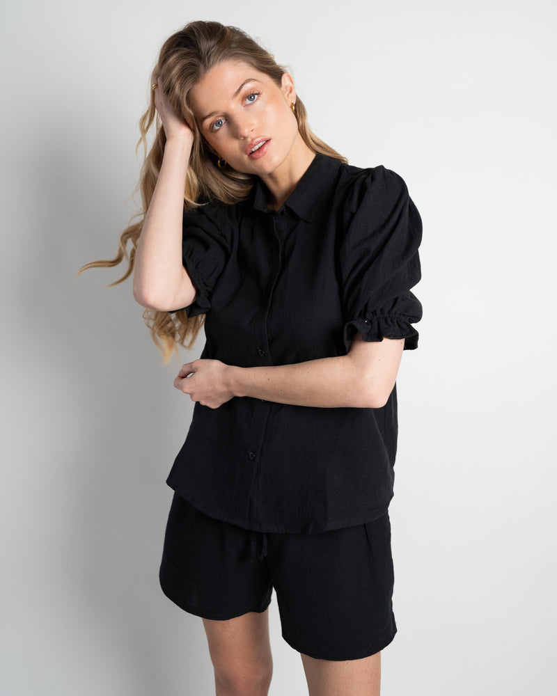Sophie Blouse Puff Sleeve Tetra Black-zoom-
