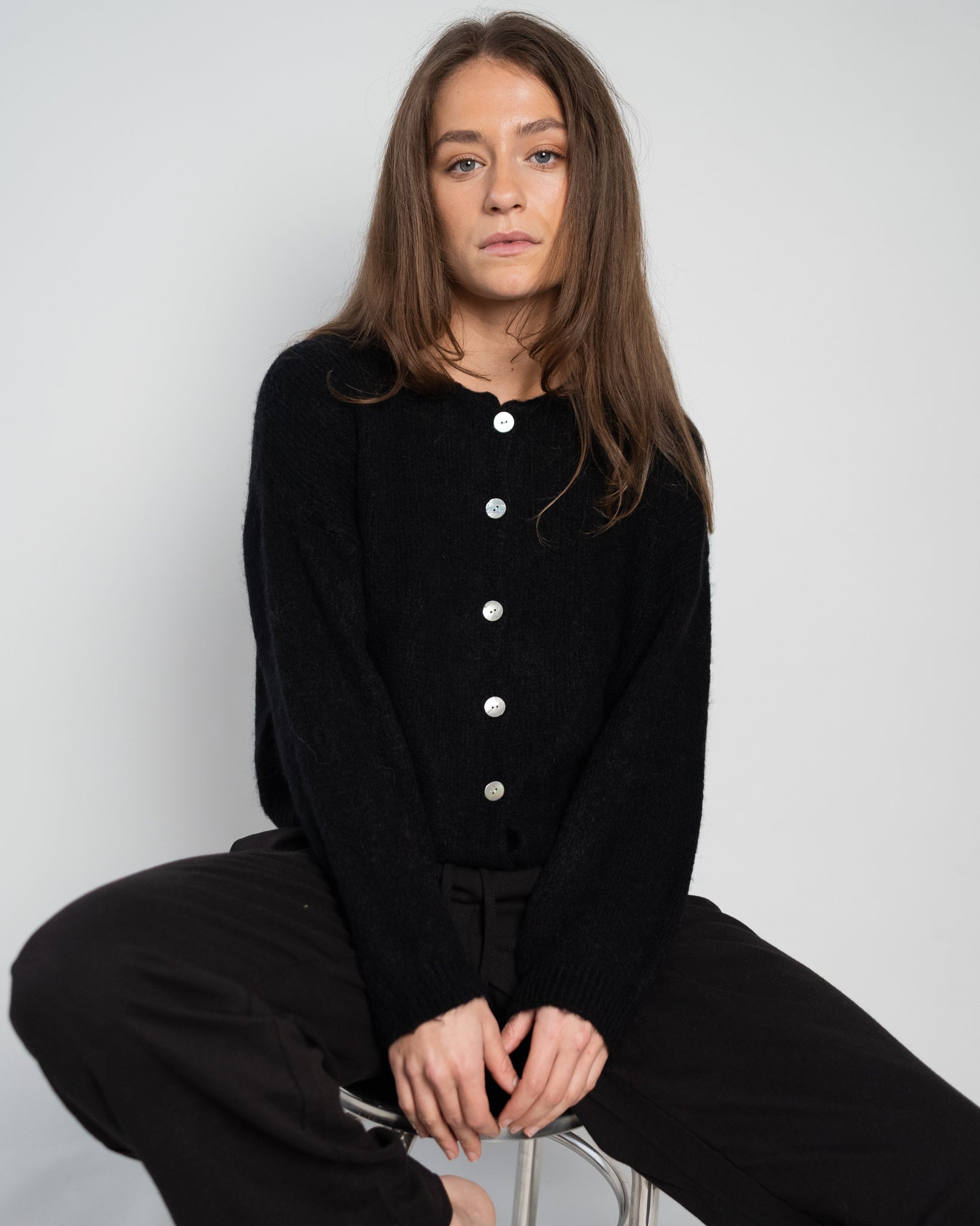 Nathalie Cardigan Buttons Black-zoom-2