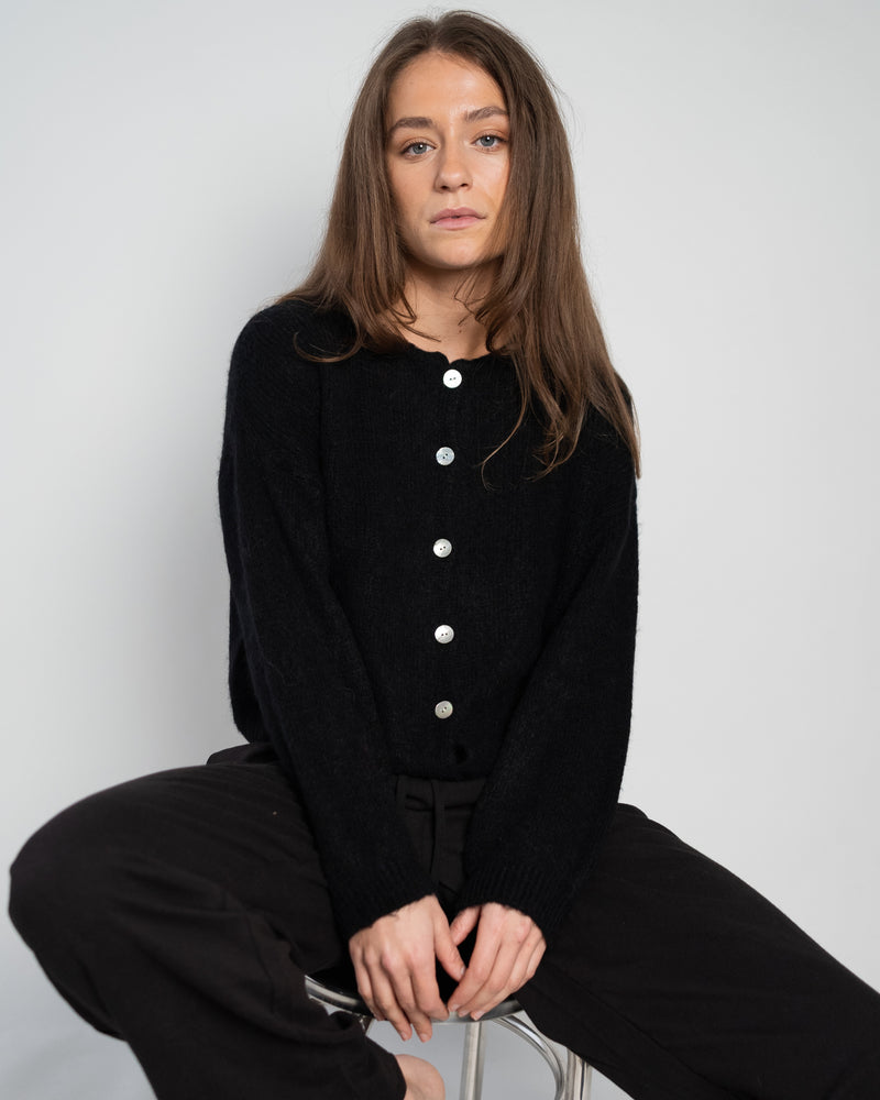 Nathalie Cardigan Buttons Black-zoom-