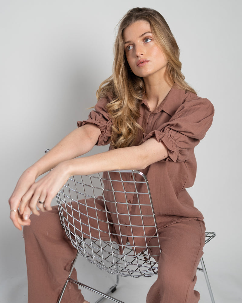 Sophie Blouse Puff Sleeve Tetra Terracotta-zoom-
