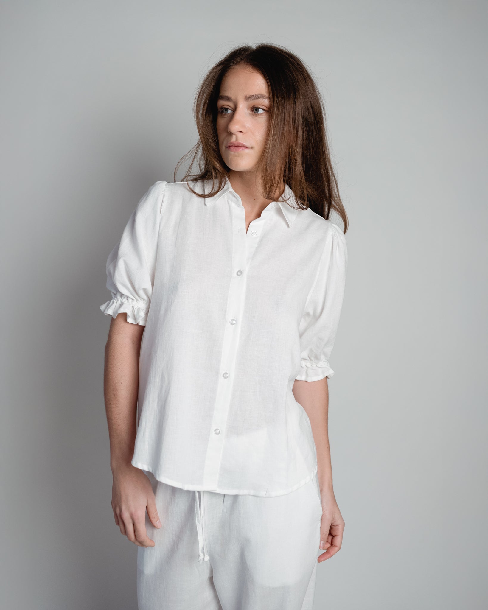 Veronique Blouse Puff Sleeve Linen White