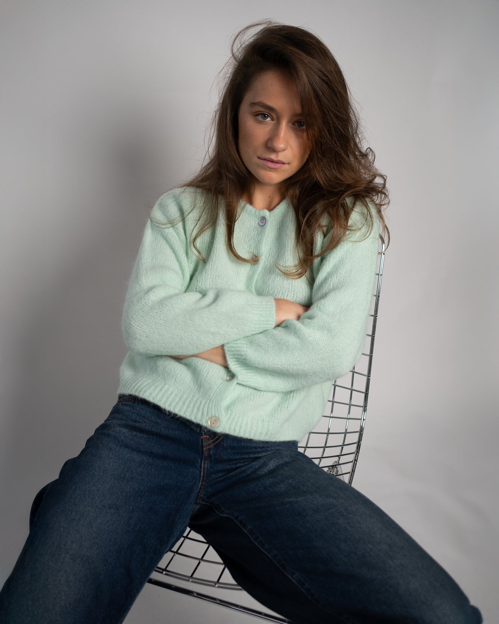 Nathalie Cardigan Buttons Mint-3