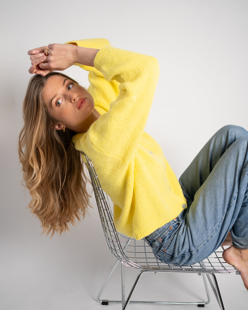 Nathalie Cardigan Buttons Yellow-zoom-