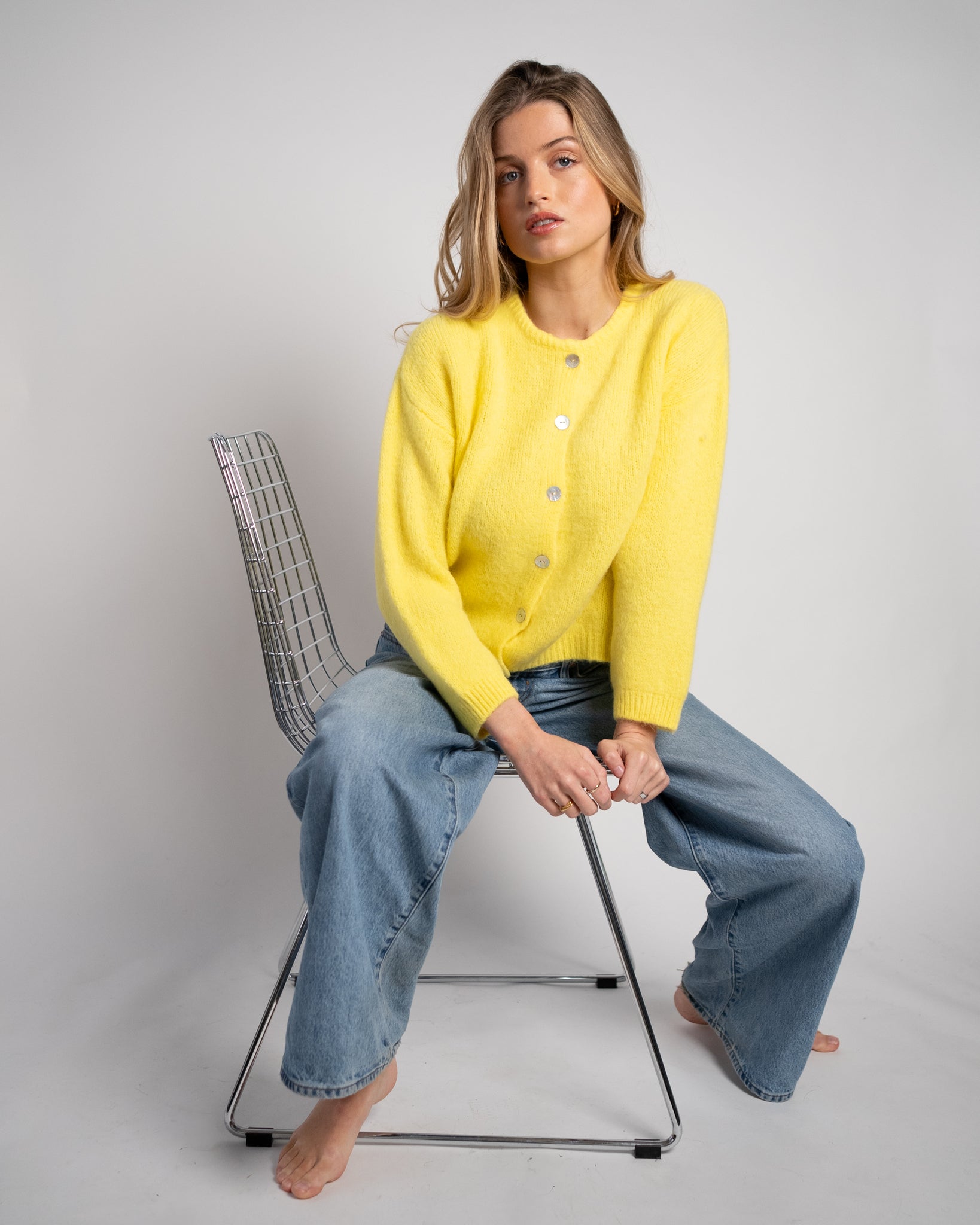 Nathalie Cardigan Buttons Yellow-2