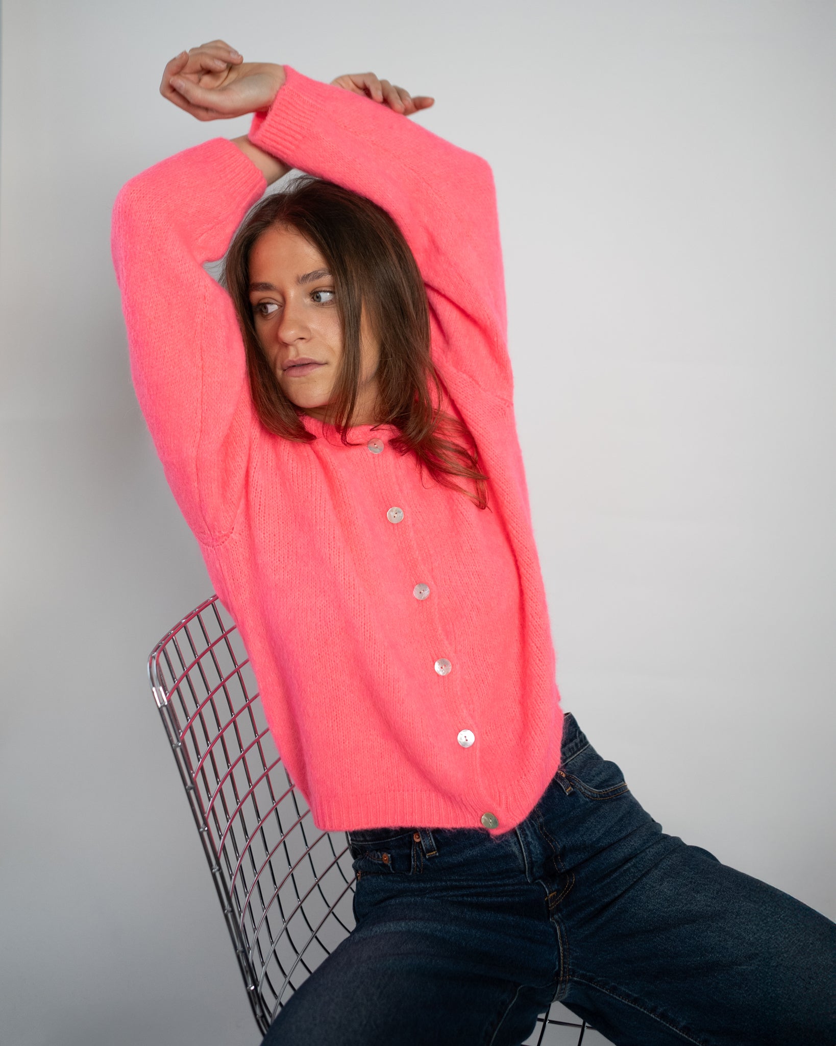 Nathalie Cardigan Buttons Coral-zoom-3