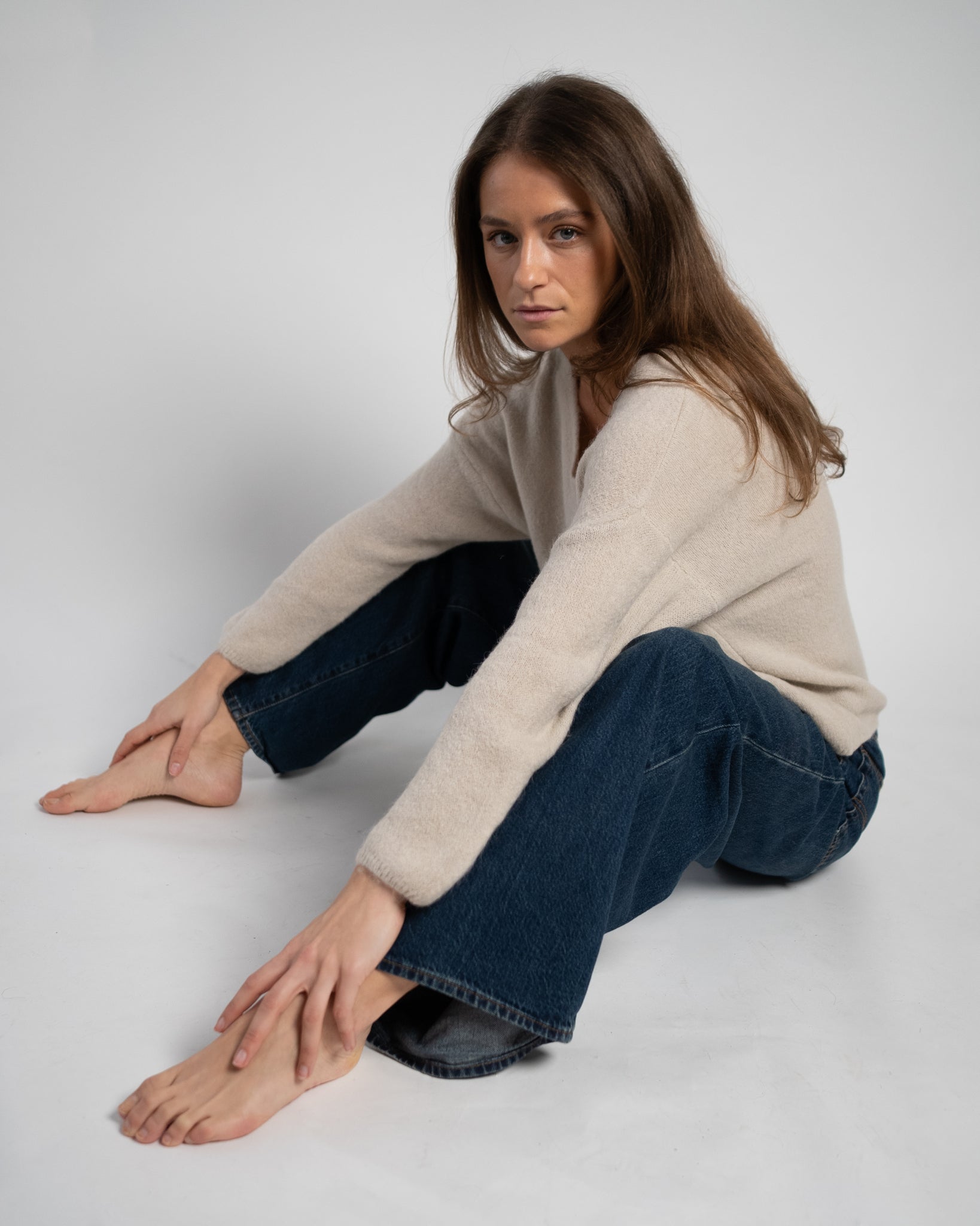 Bibi Pullover V-Neck Sand-zoom-2