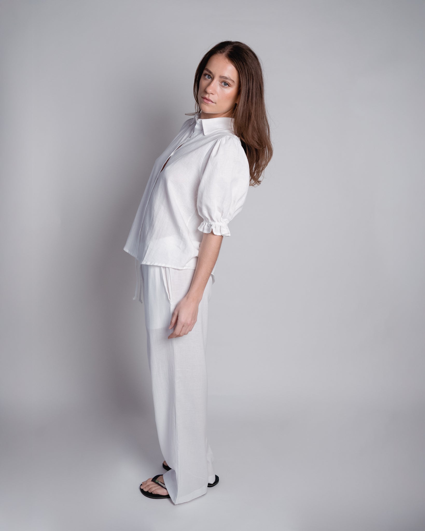 Veronique Blouse Puff Sleeve Linen White