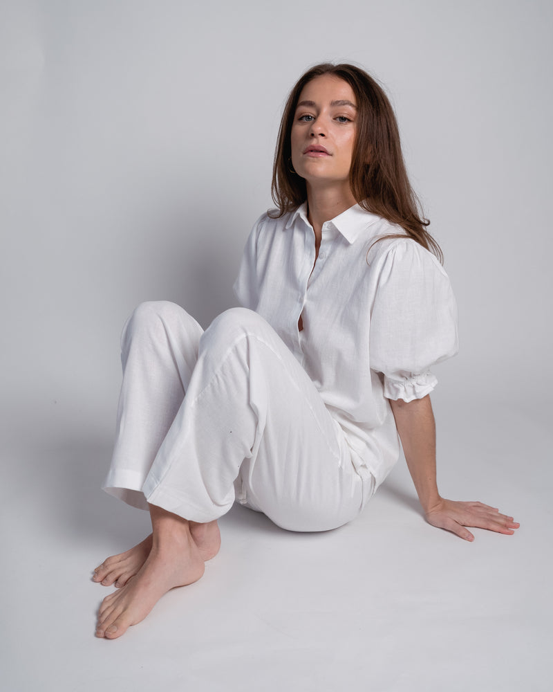 Veronique Blouse Puff Sleeve Linen White-zoom-
