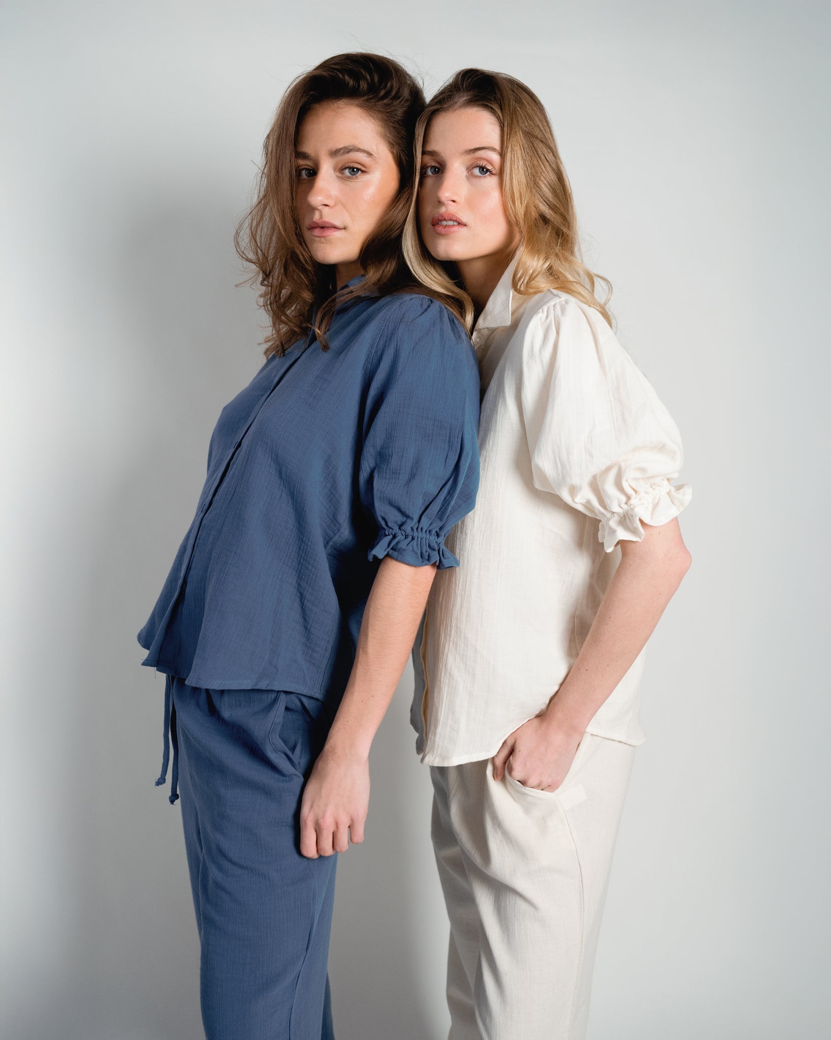 Sophie Blouse Puff Sleeve Tetra Jeans Blue