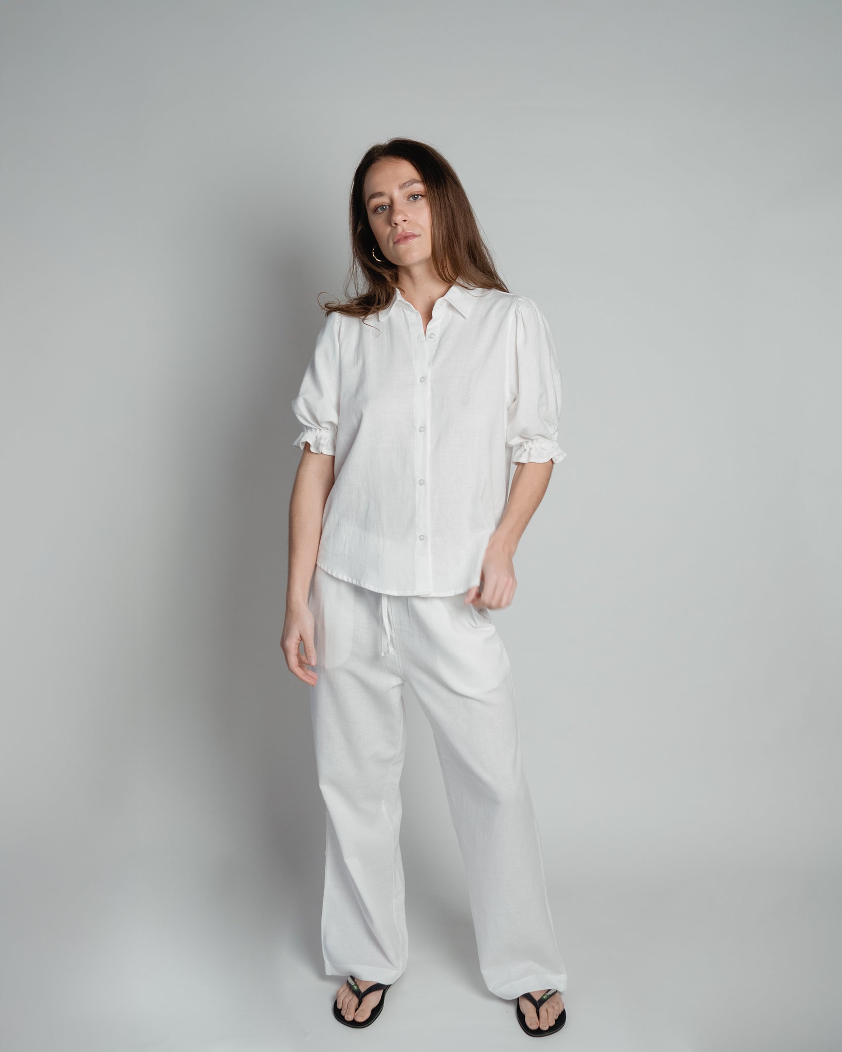 Veronique Blouse Puff Sleeve Linen White-zoom-4